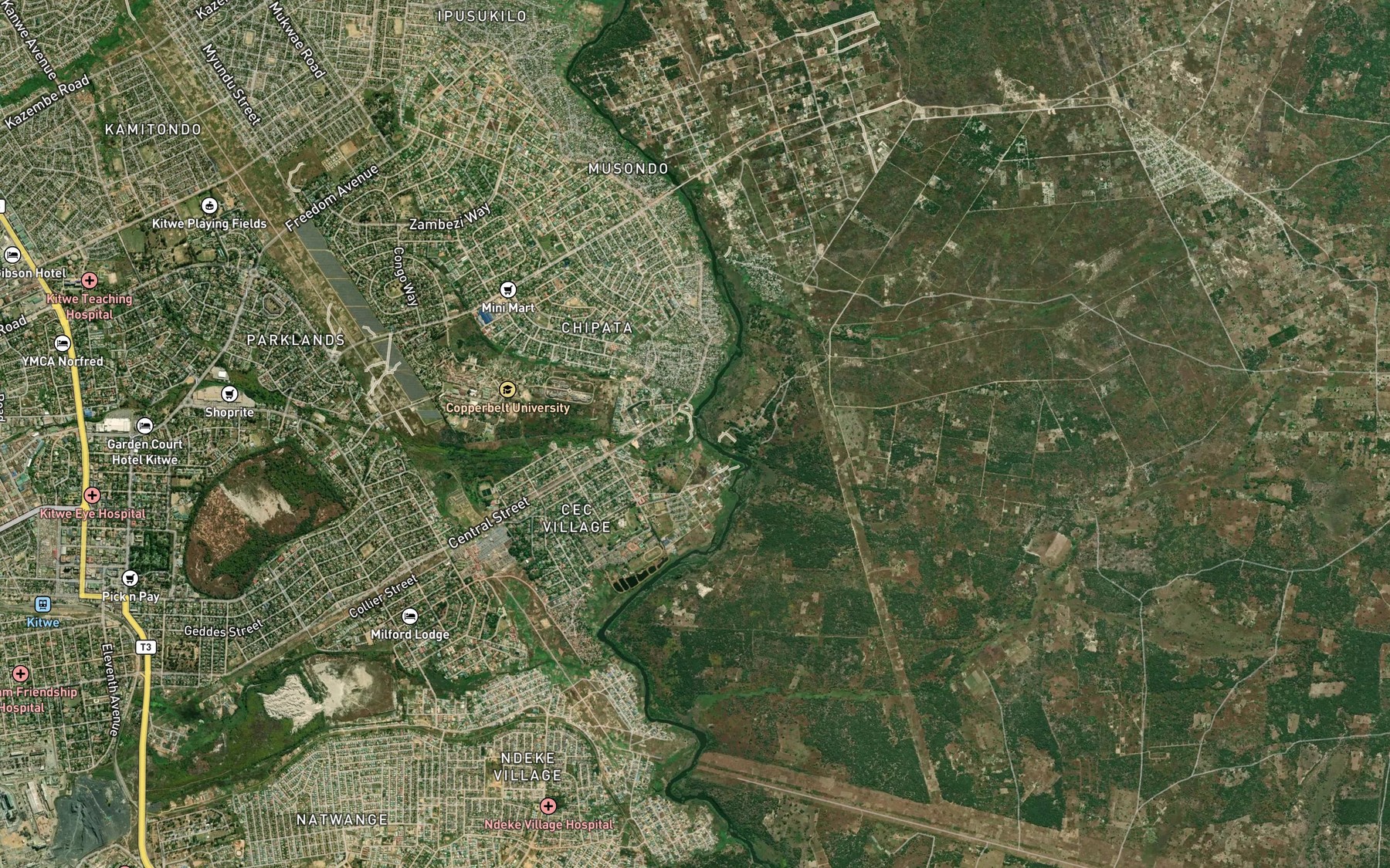 Satellite map of the Kitwe