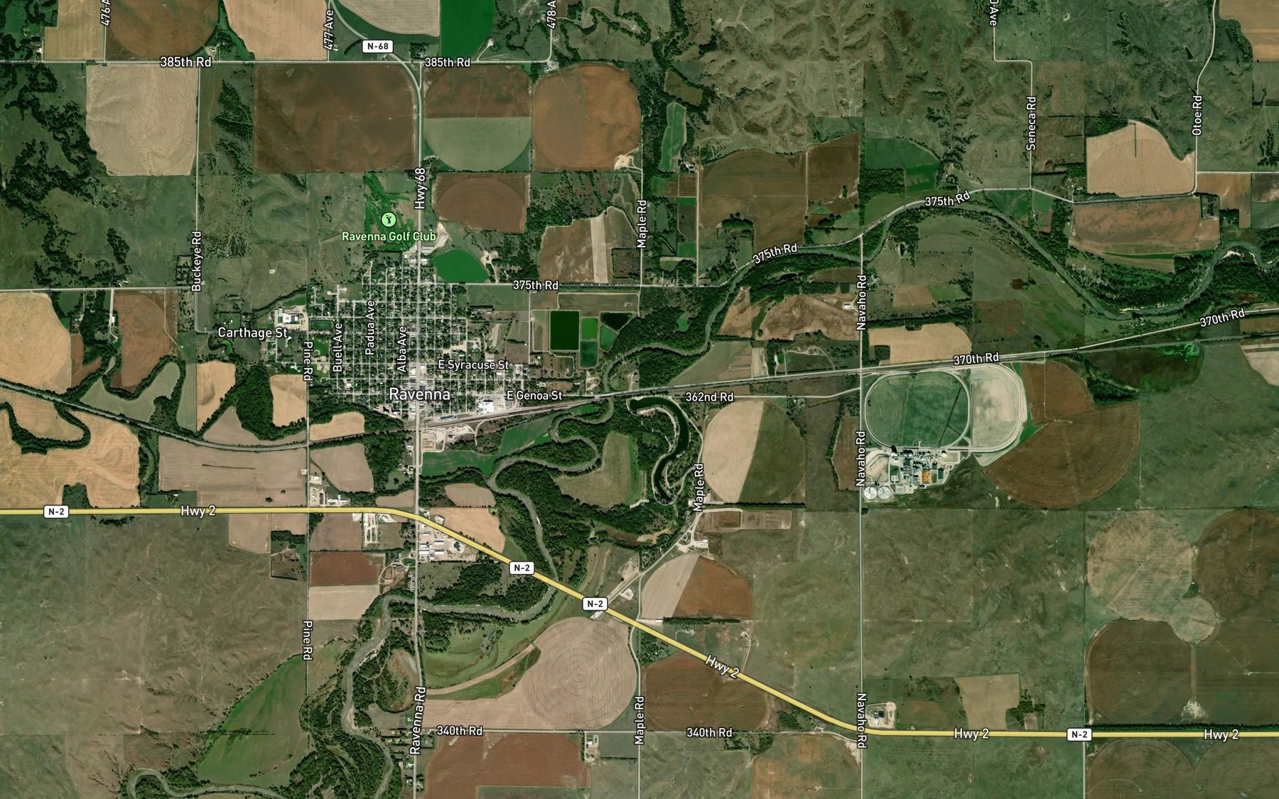 Satellite map of the Ravenna State Lake Reservoir