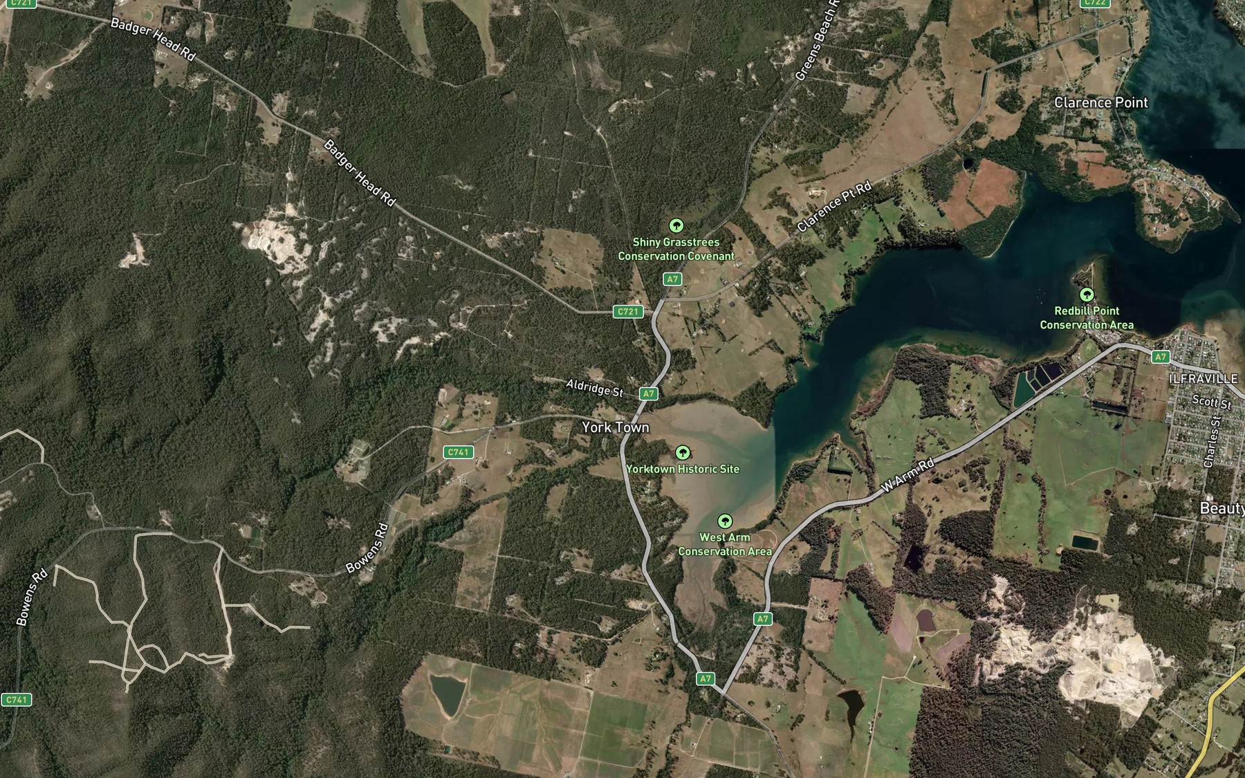 Satellite map of the York Town Rivulet