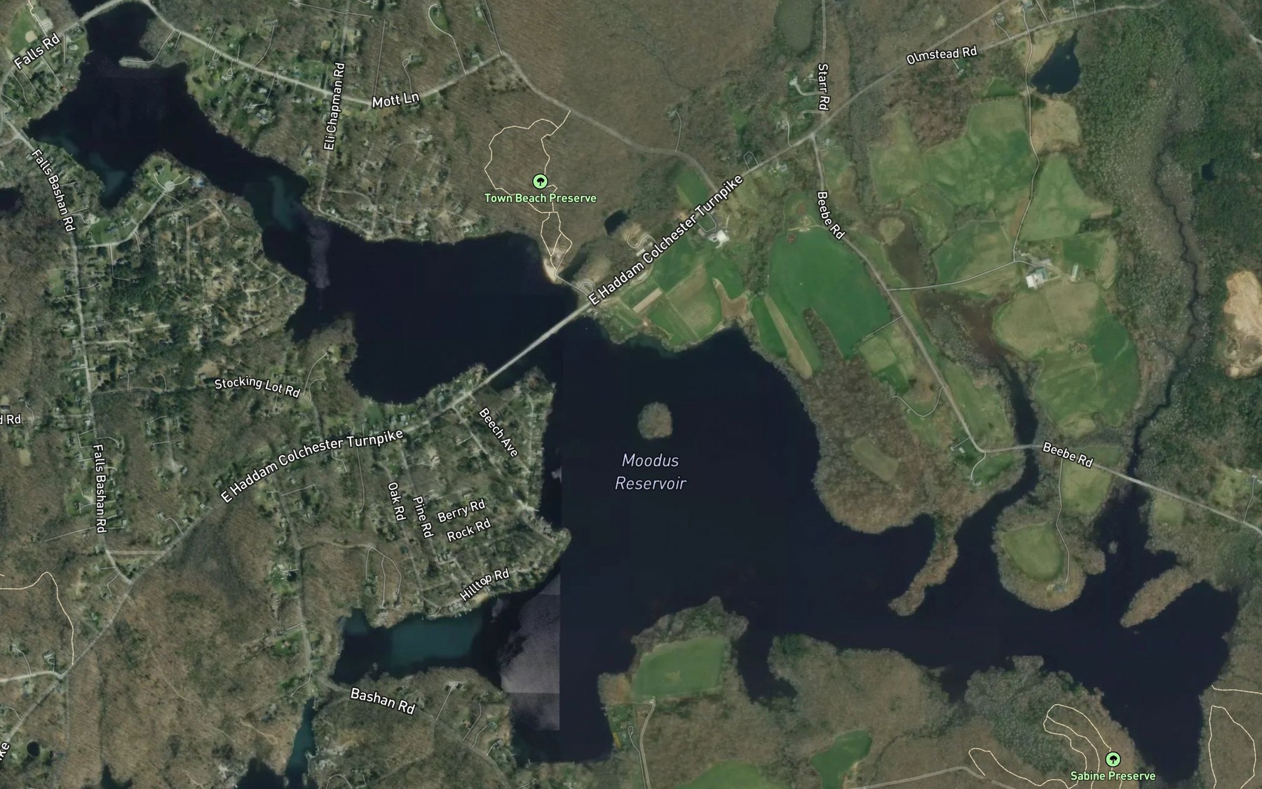 Satellite map of the Moodus Reservoir