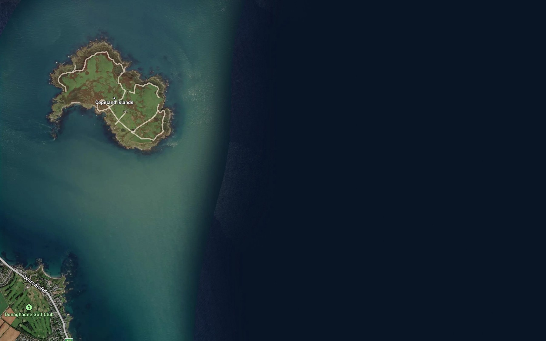 Satellite map of the Copeland Sound