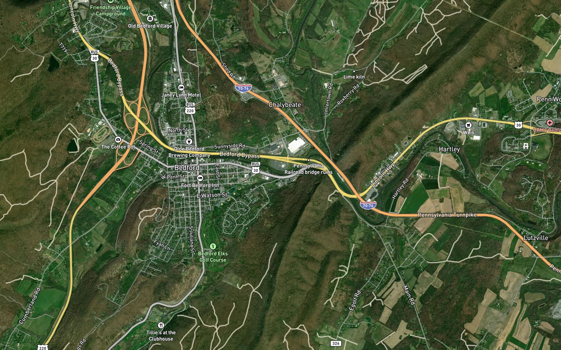 Satellite map of the Shobers Run