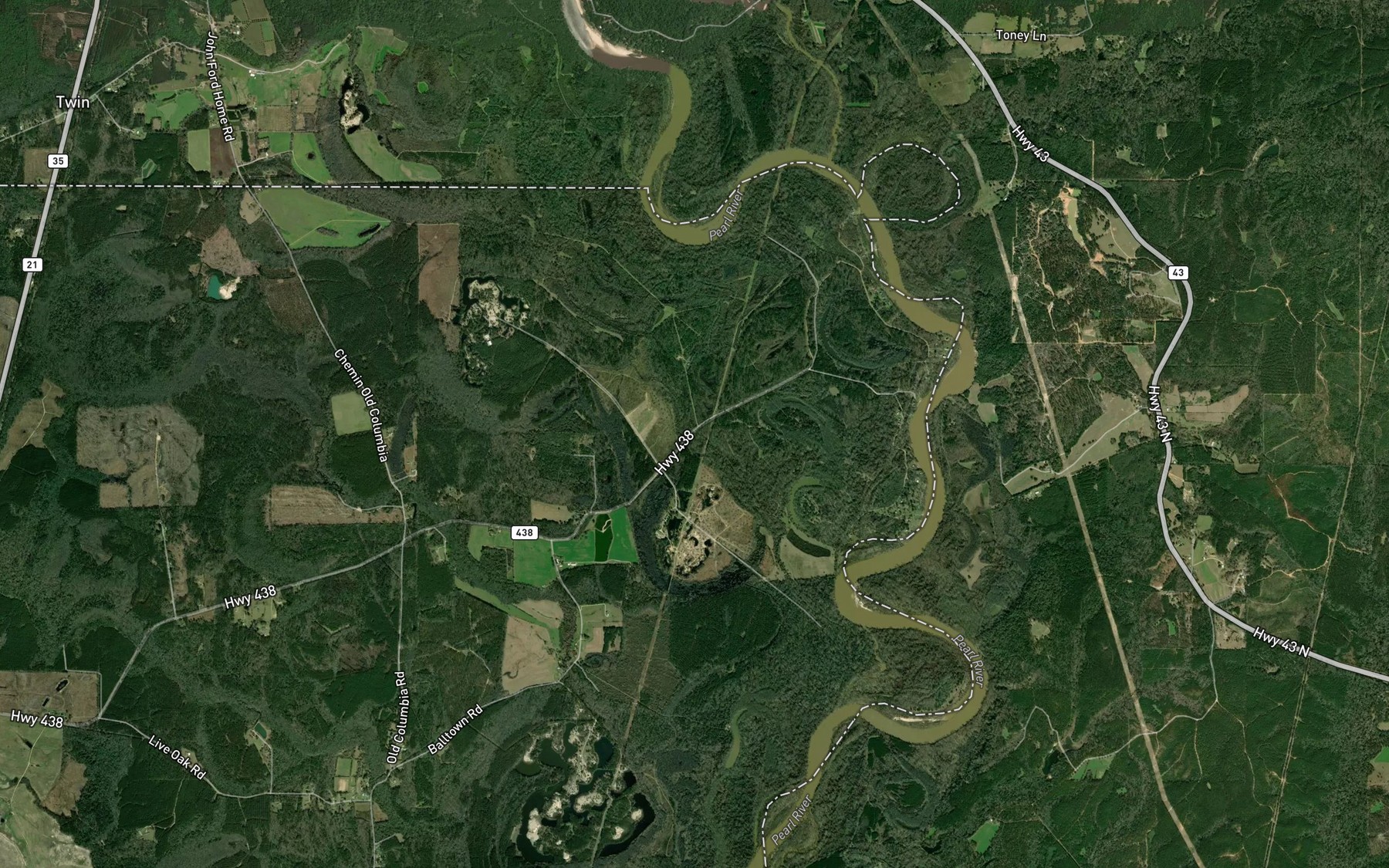 Satellite map of the Fords Creek