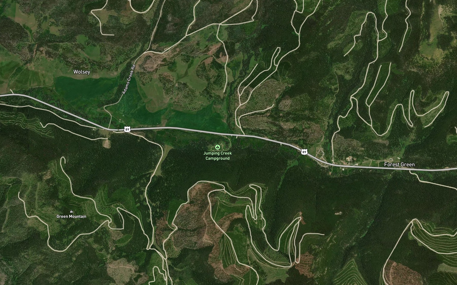 Satellite map of the Jumping Creek