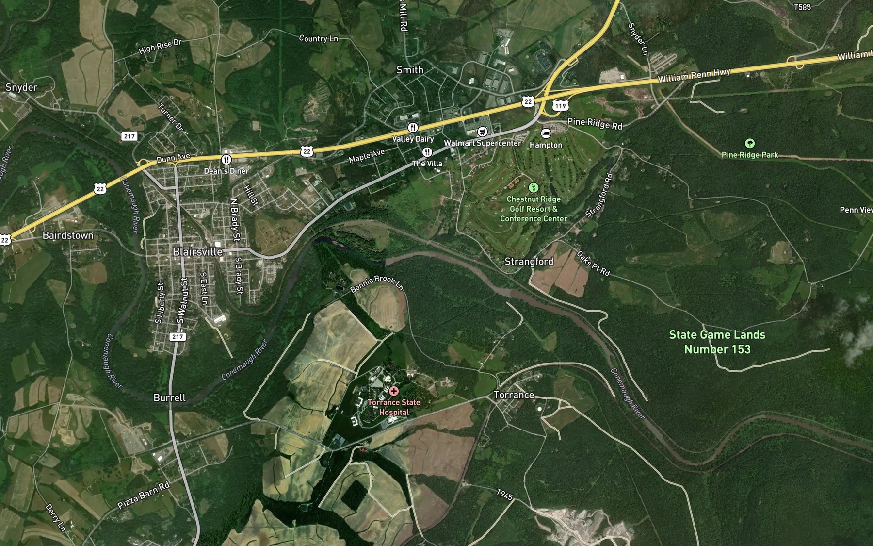 Satellite map of the Old Pennsylvania Canal