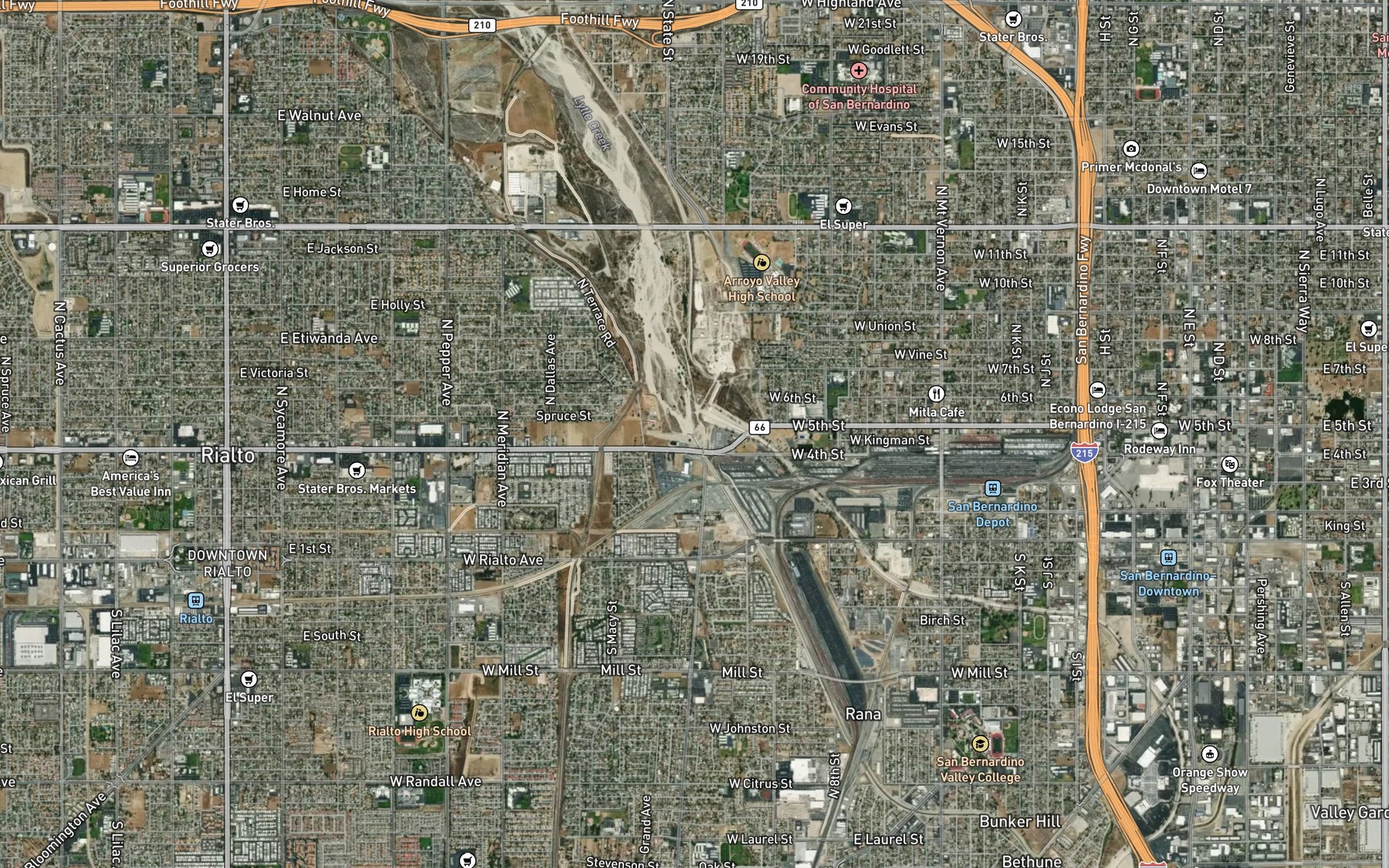 Satellite map of the Lytle Creek Wash