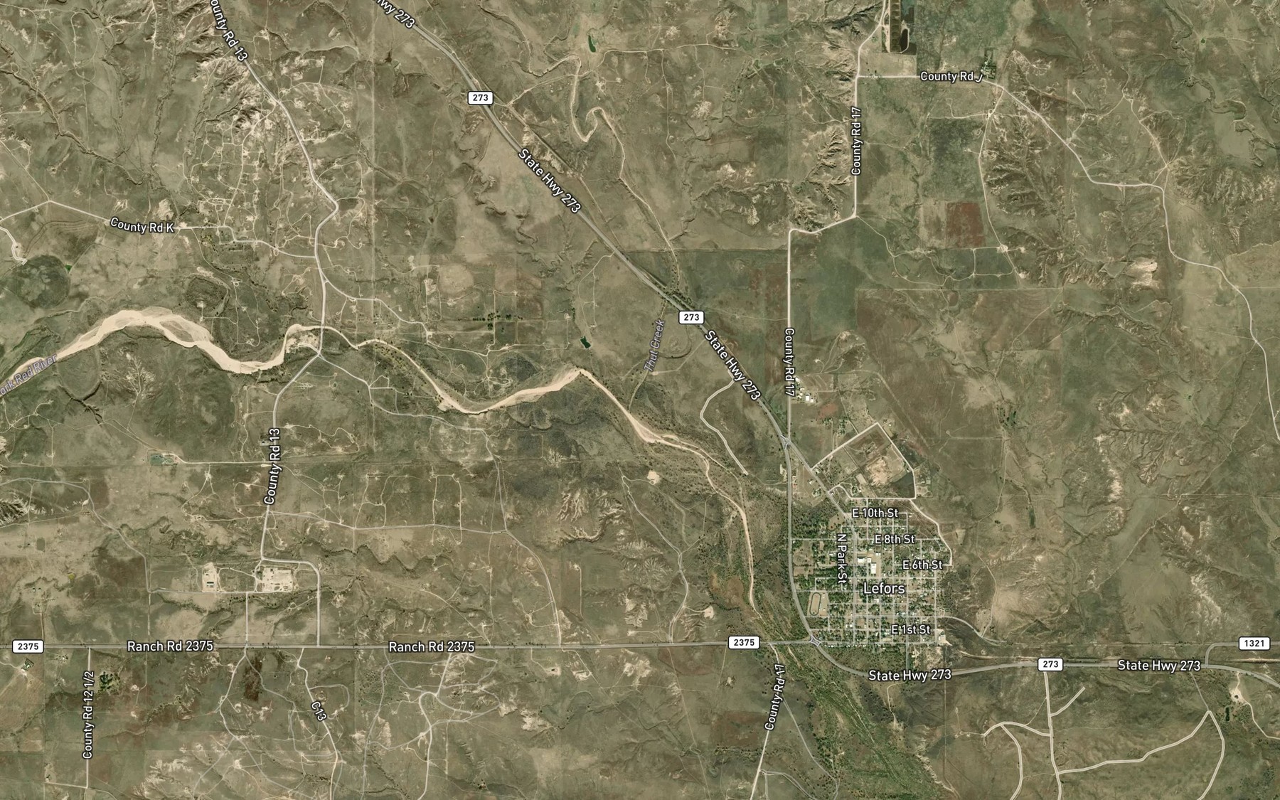 Satellite map of the Thut Creek