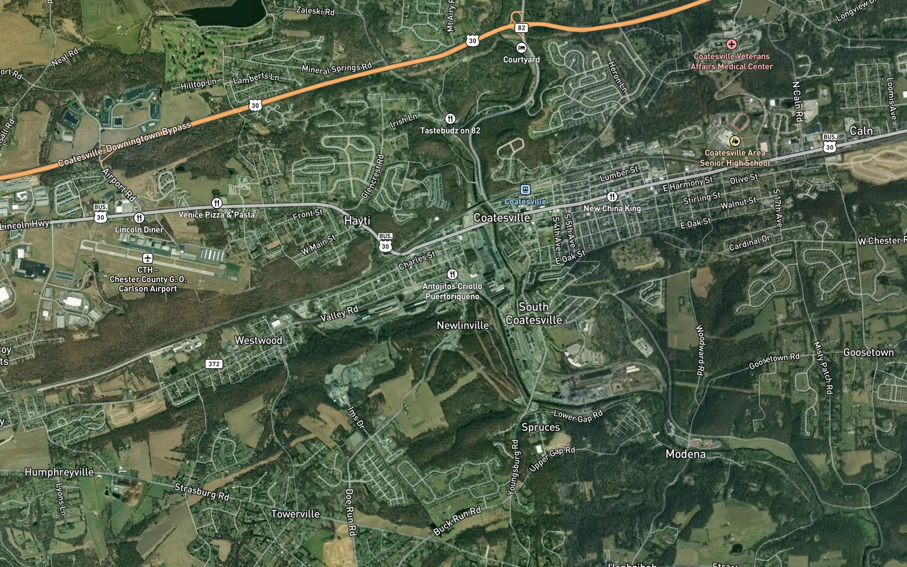 Satellite map of the Sucker Run
