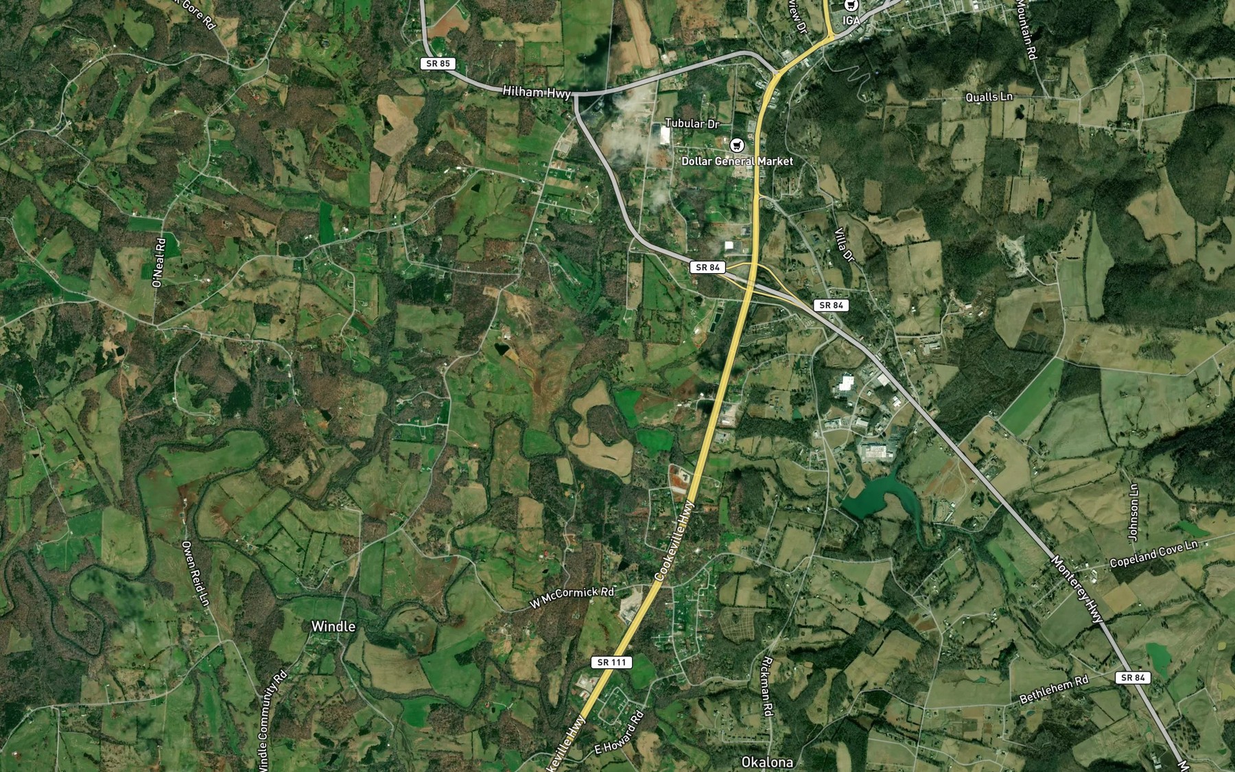 Satellite map of the Town Creek