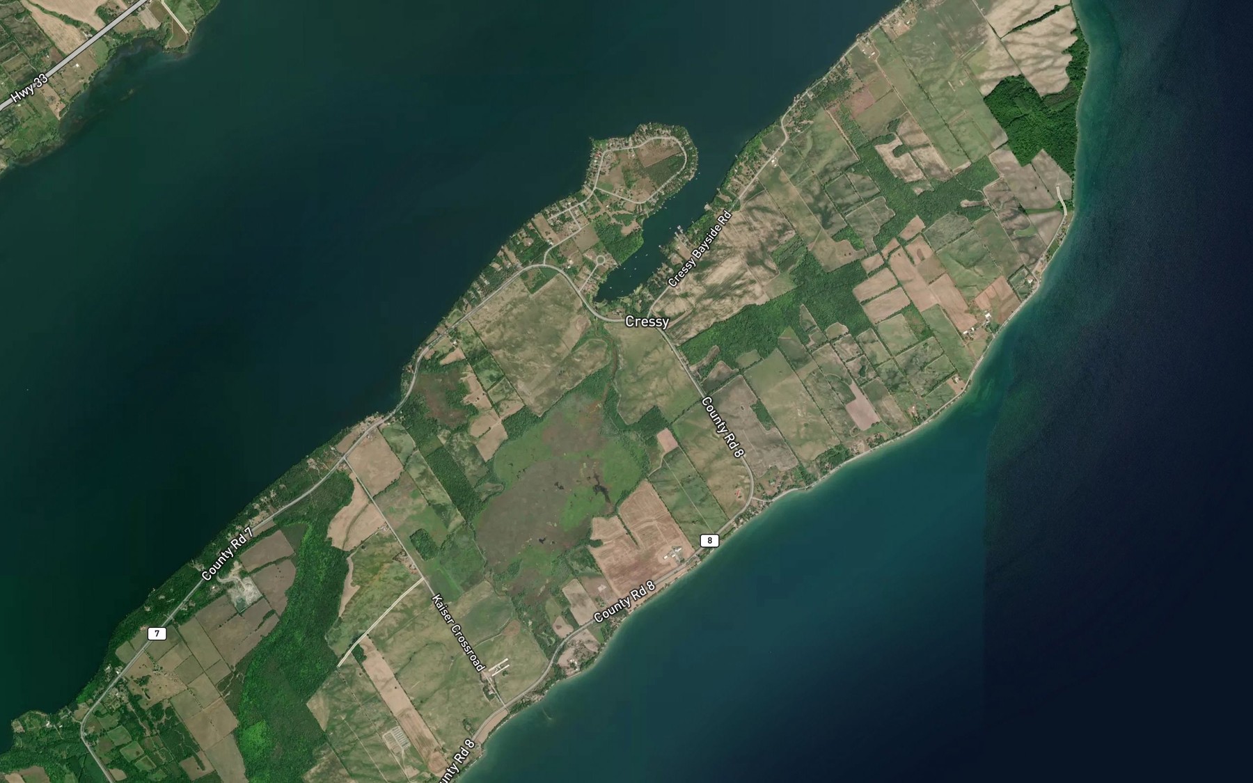 Satellite map of the Cressy Creek