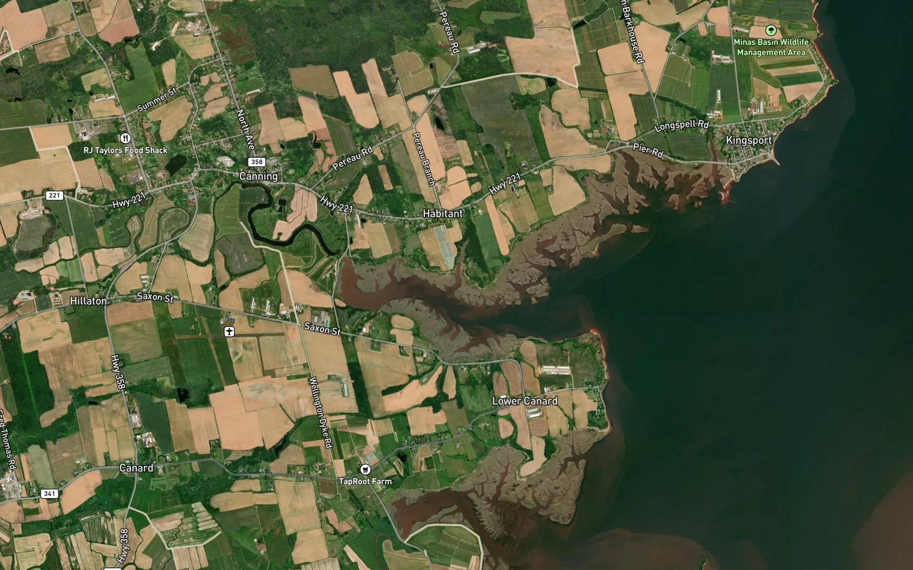 Satellite map of the Habitant Creek