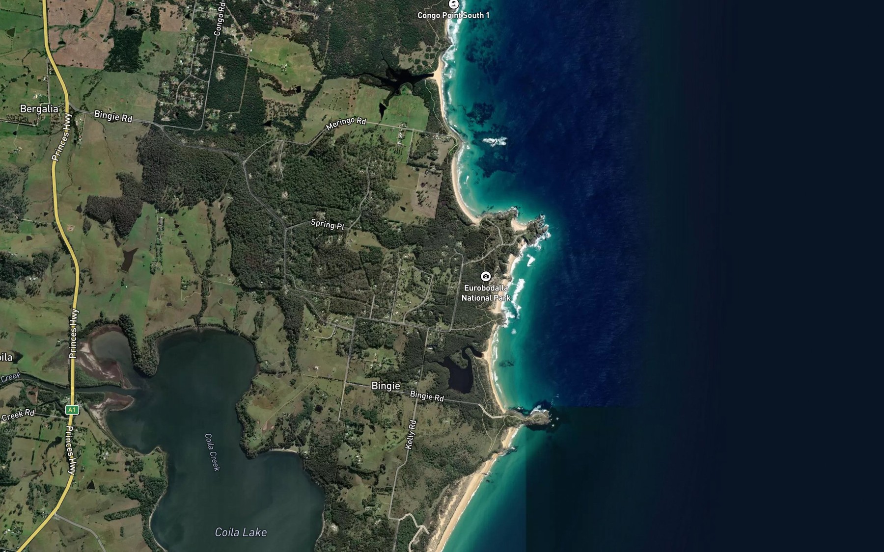 Satellite map of the Kellys Lake