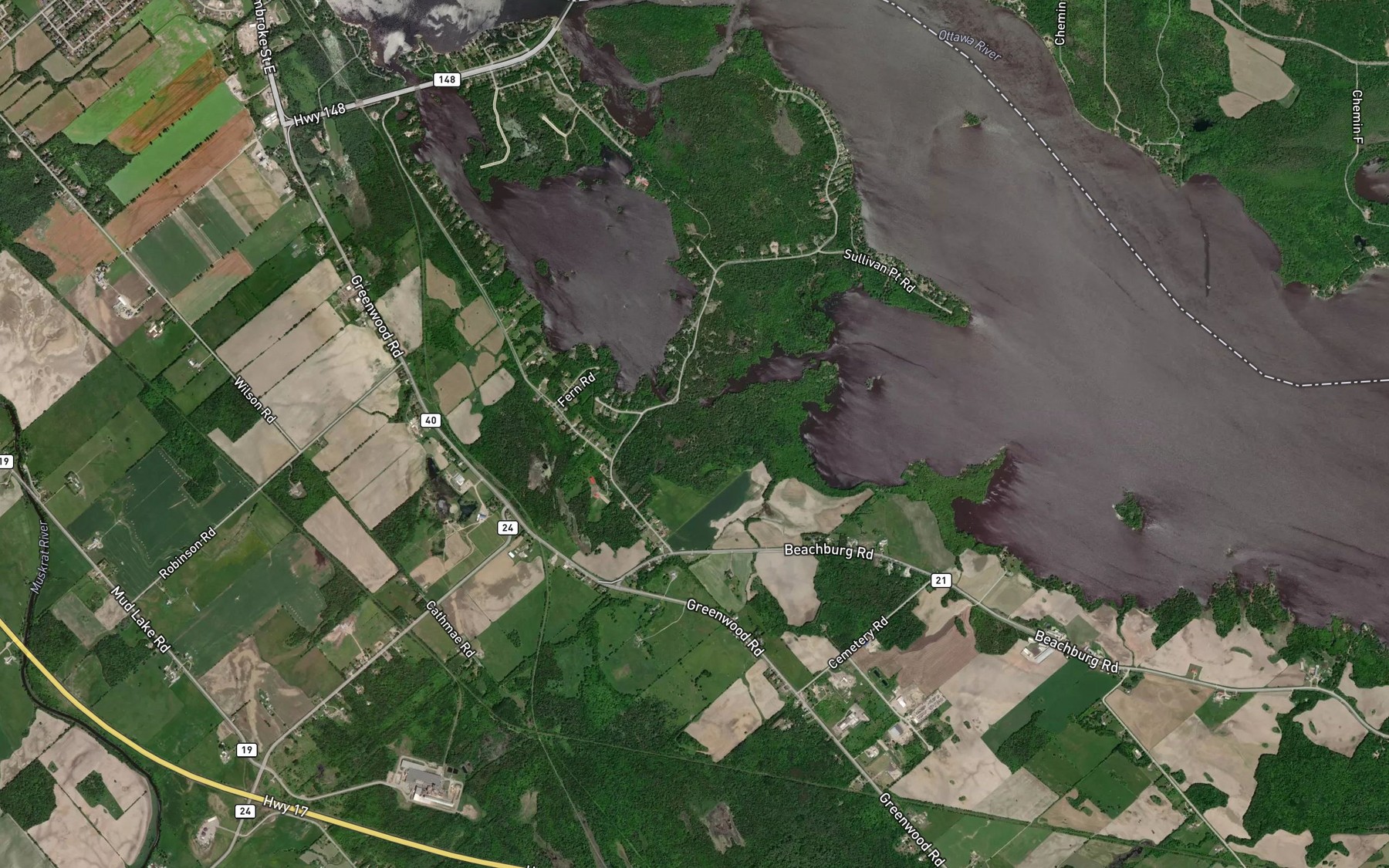 Satellite map of the Moffats Canal