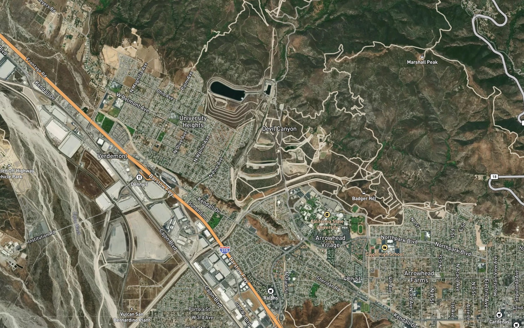 Satellite map of the Devils Canyon Percolation Basins