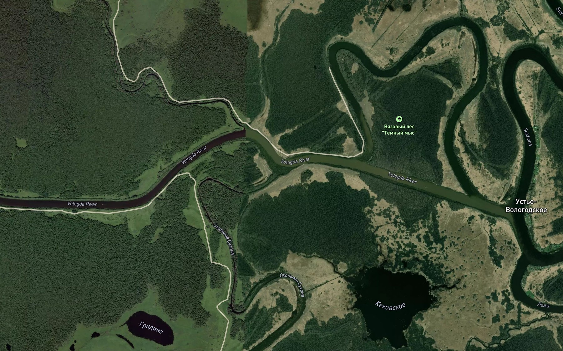 Satellite map of the Okol'naya Sukhona