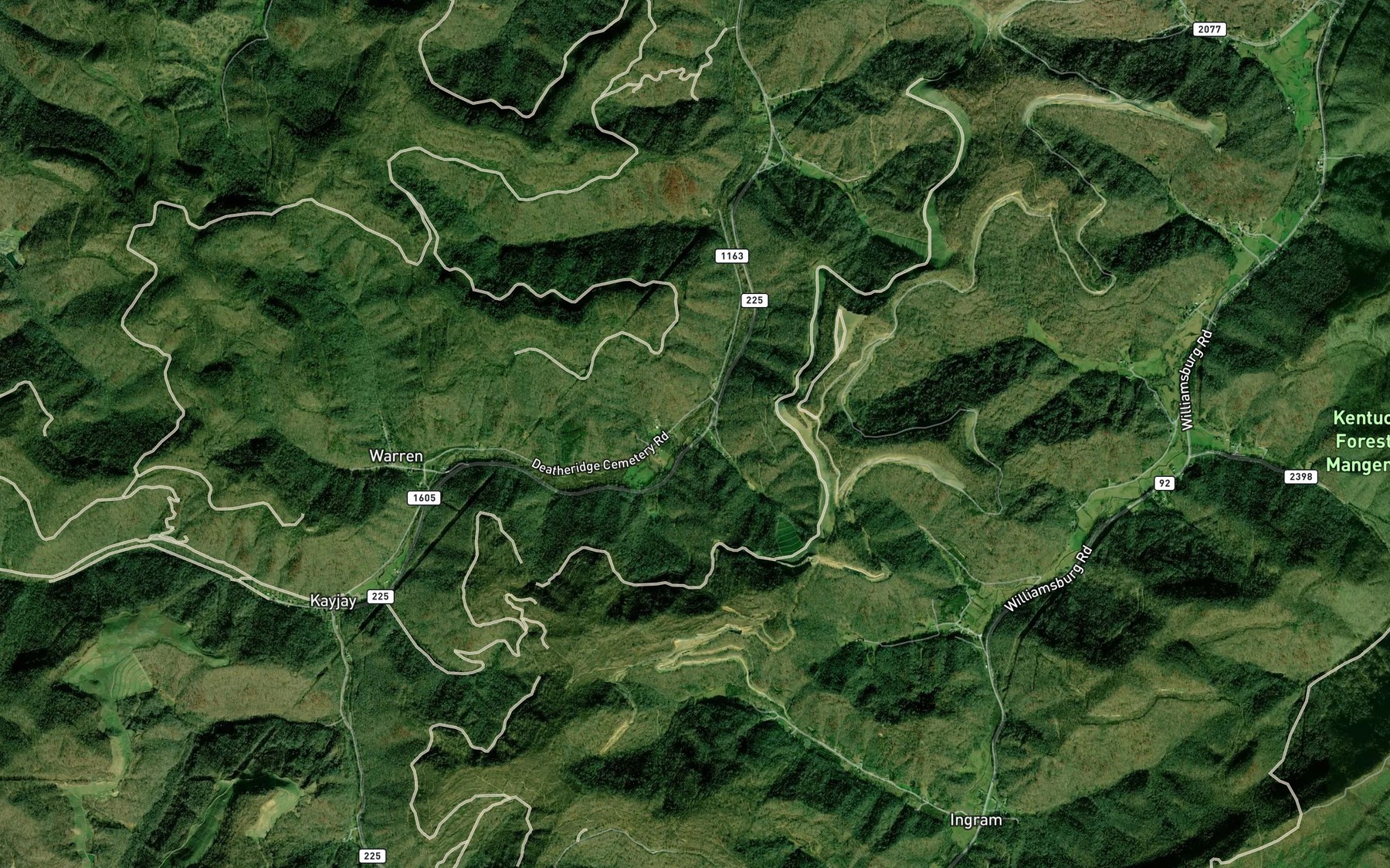 Satellite map of the Tallow Branch