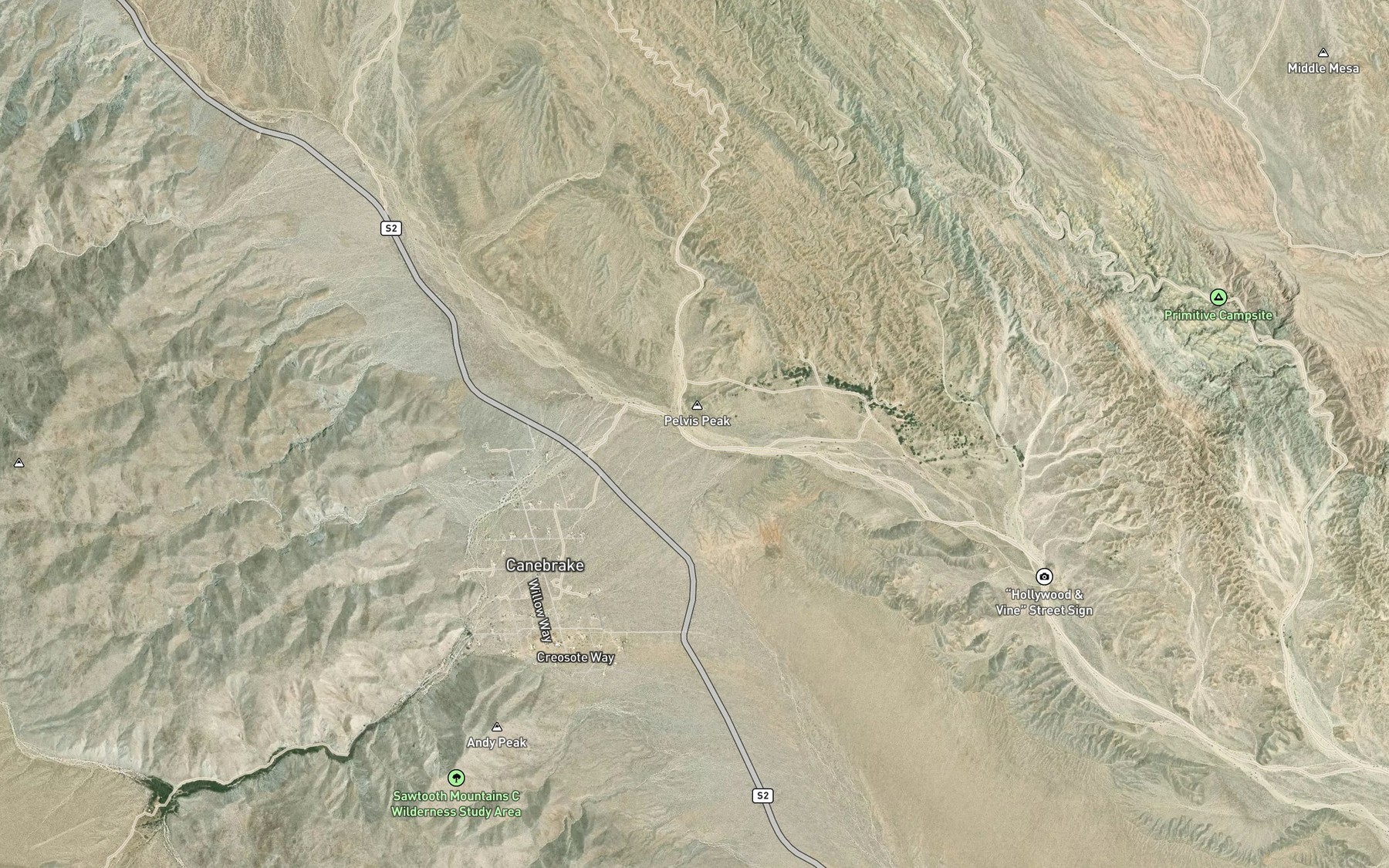 Satellite map of the Canebrake Wash