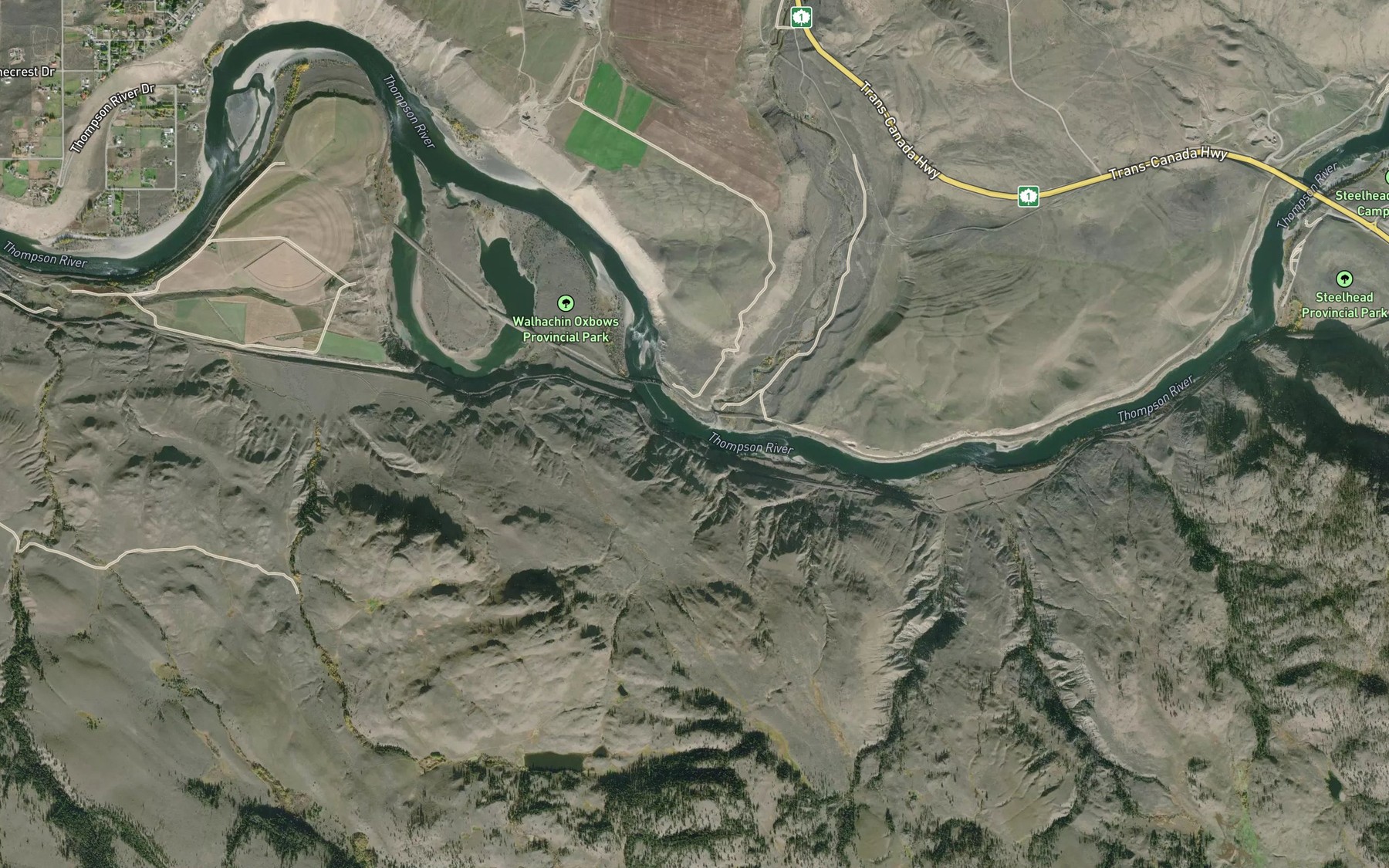 Satellite map of the Deadman River