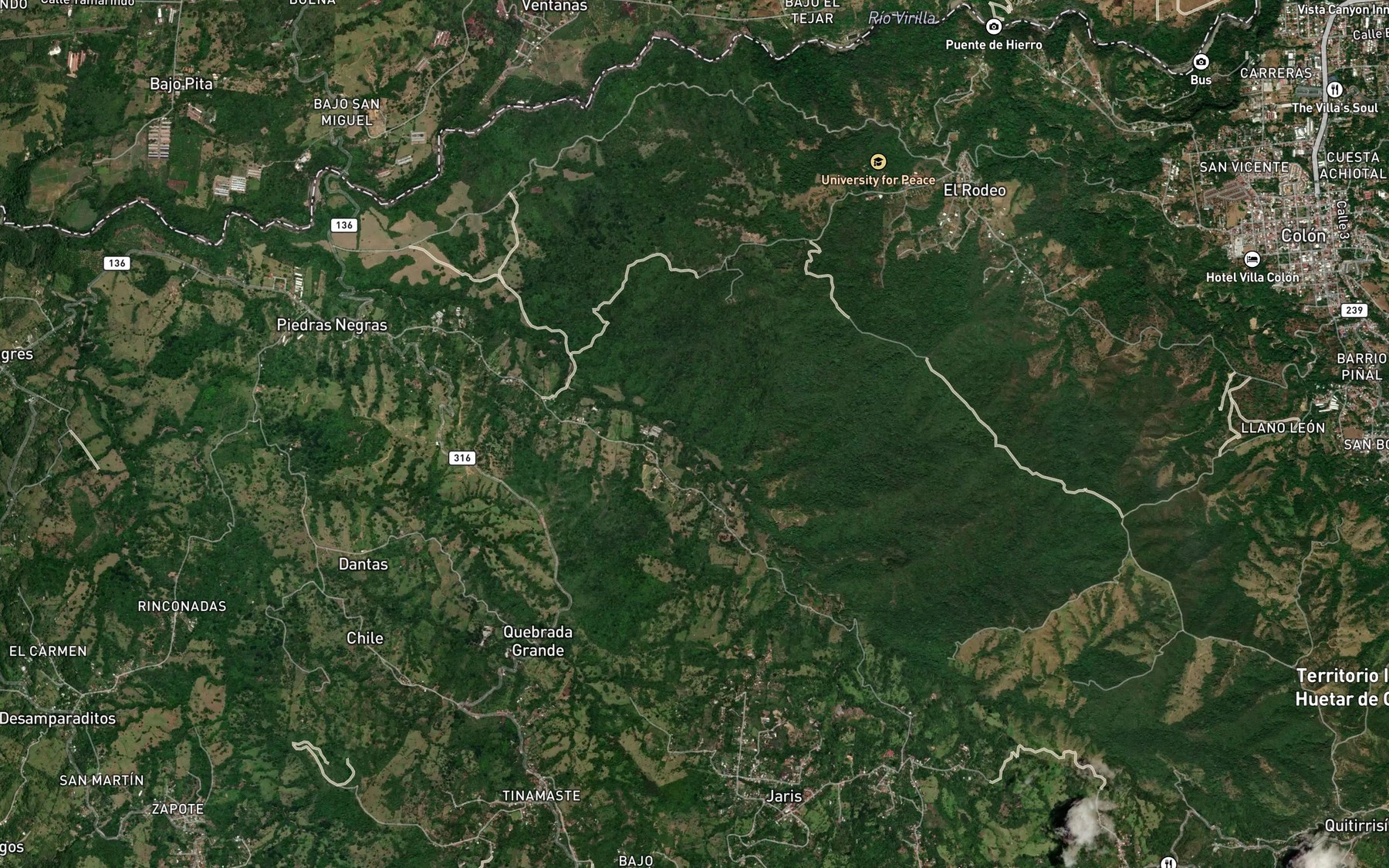 Satellite map of the Quebrada Retana