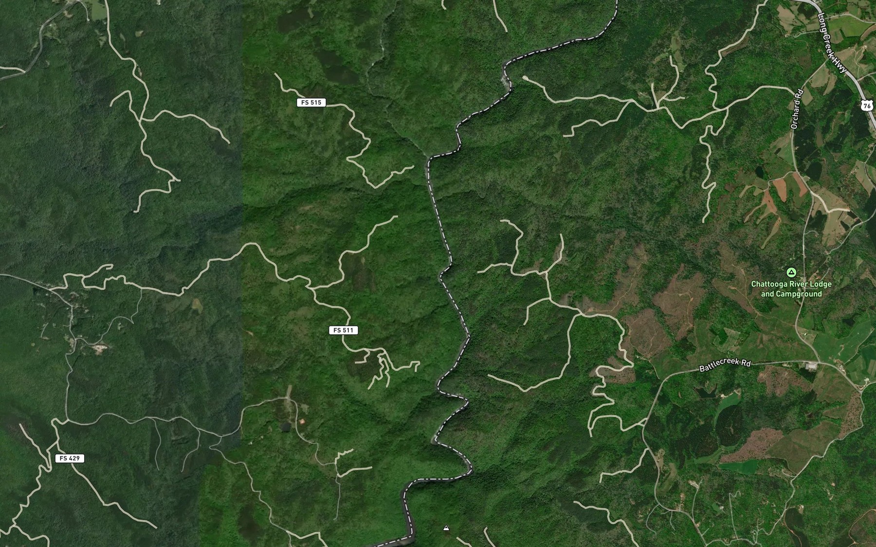 Satellite map of the Daniel Creek