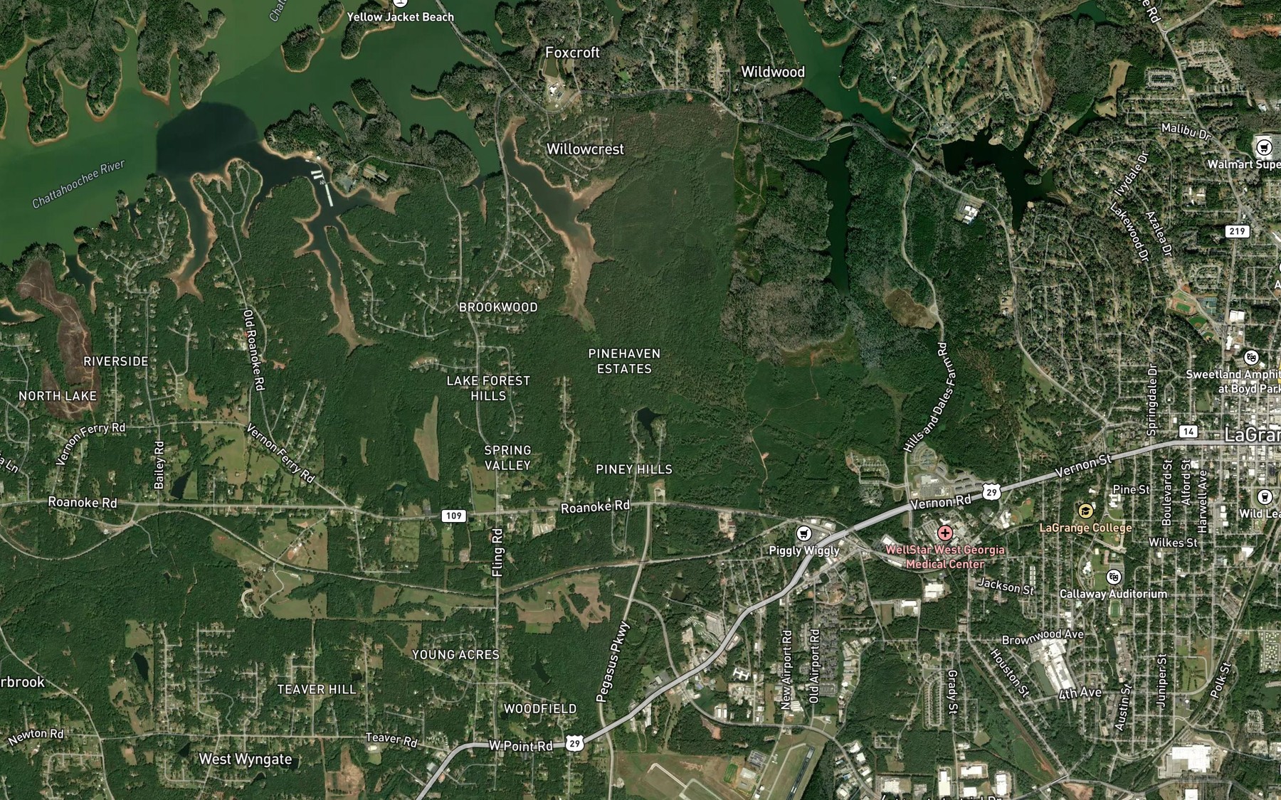 Satellite map of the Hutchins Lake
