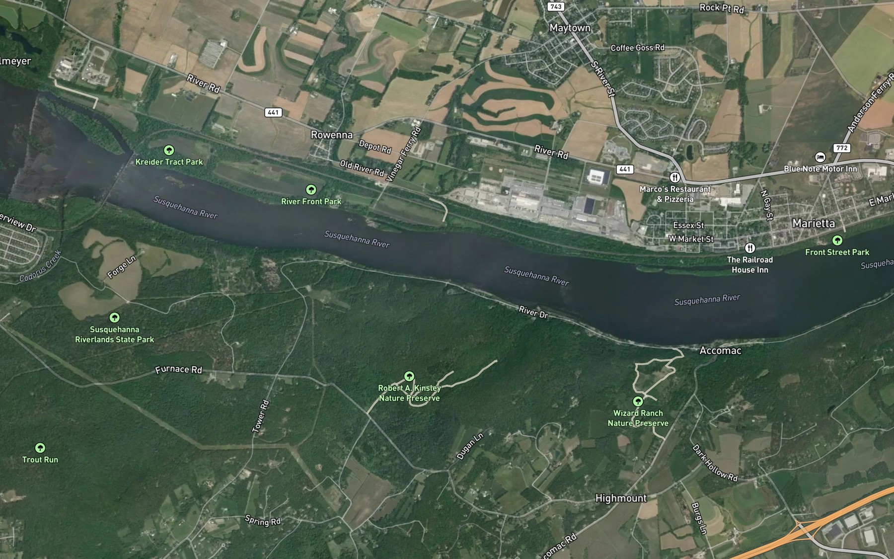 Satellite map of the Wildcat Run