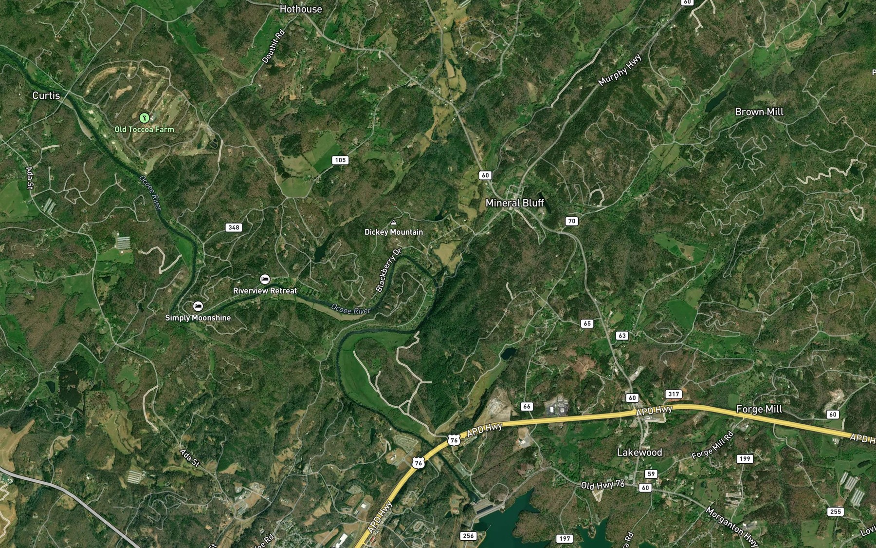 Satellite map of the Hemptown Creek