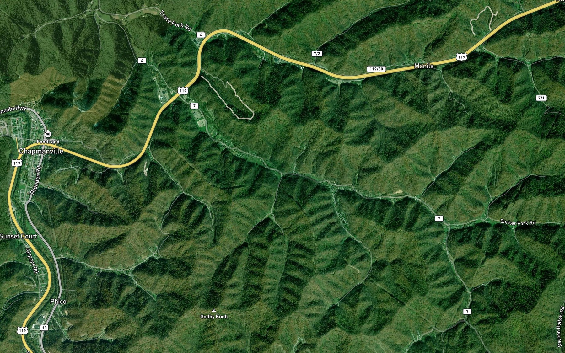 Satellite map of the Cloverlick Branch
