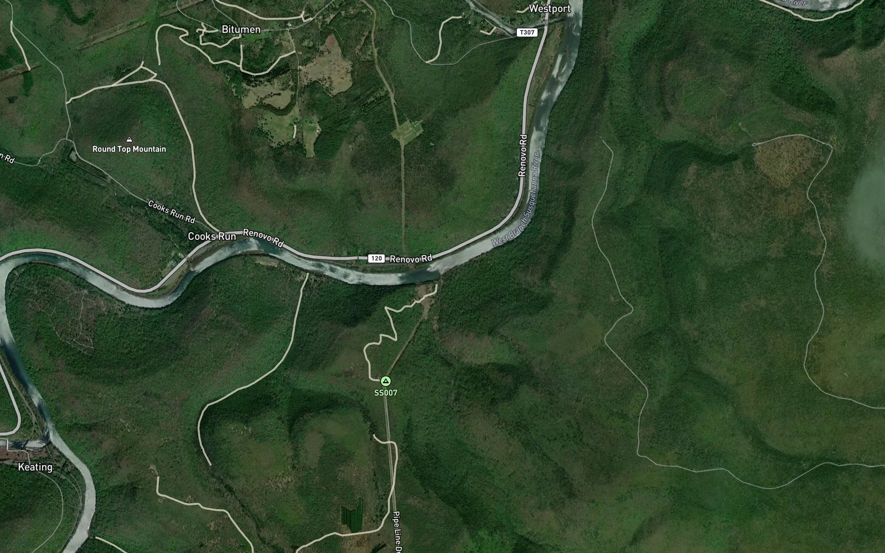 Satellite map of the Fish Dam Run