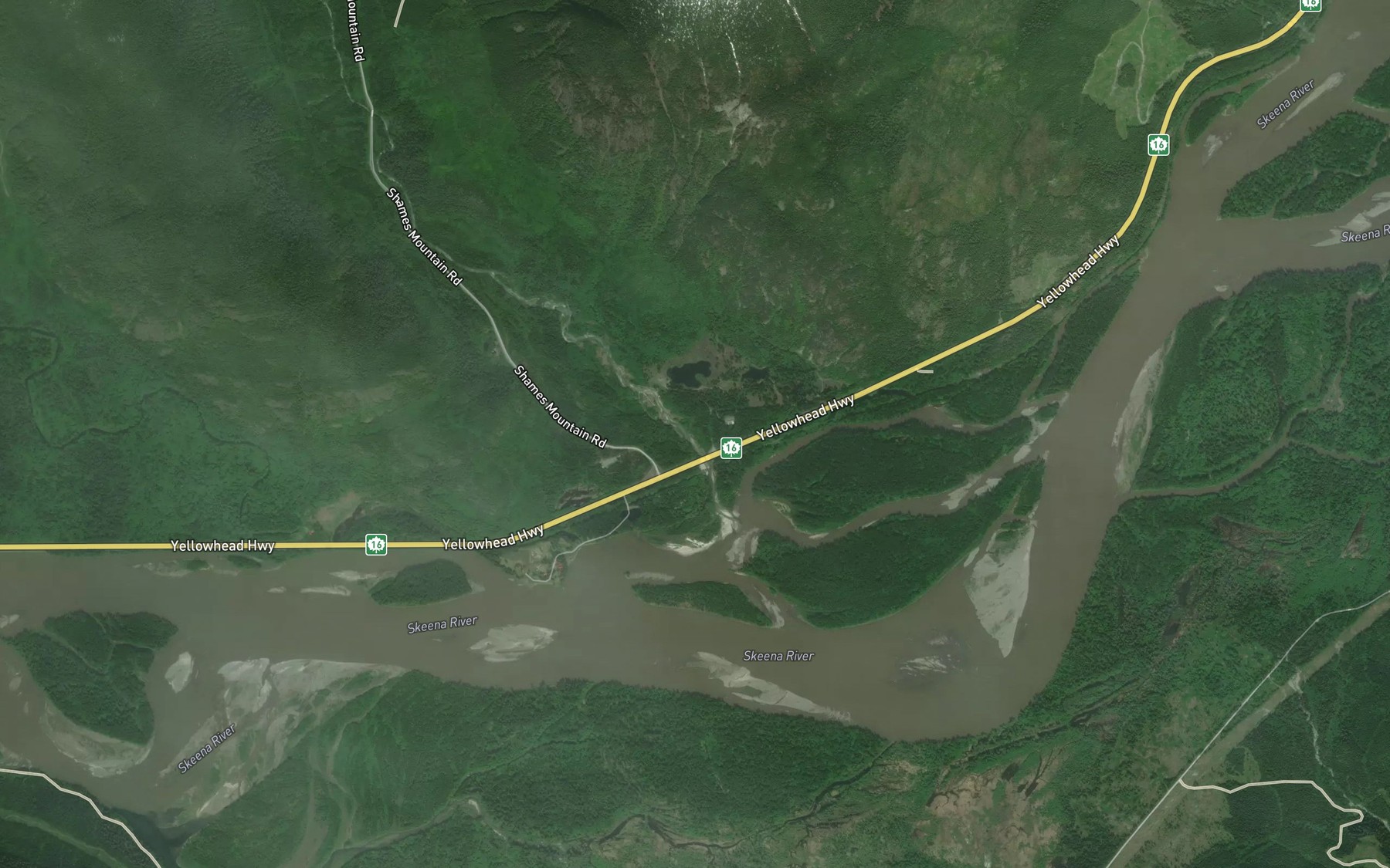 Satellite map of the Shames River