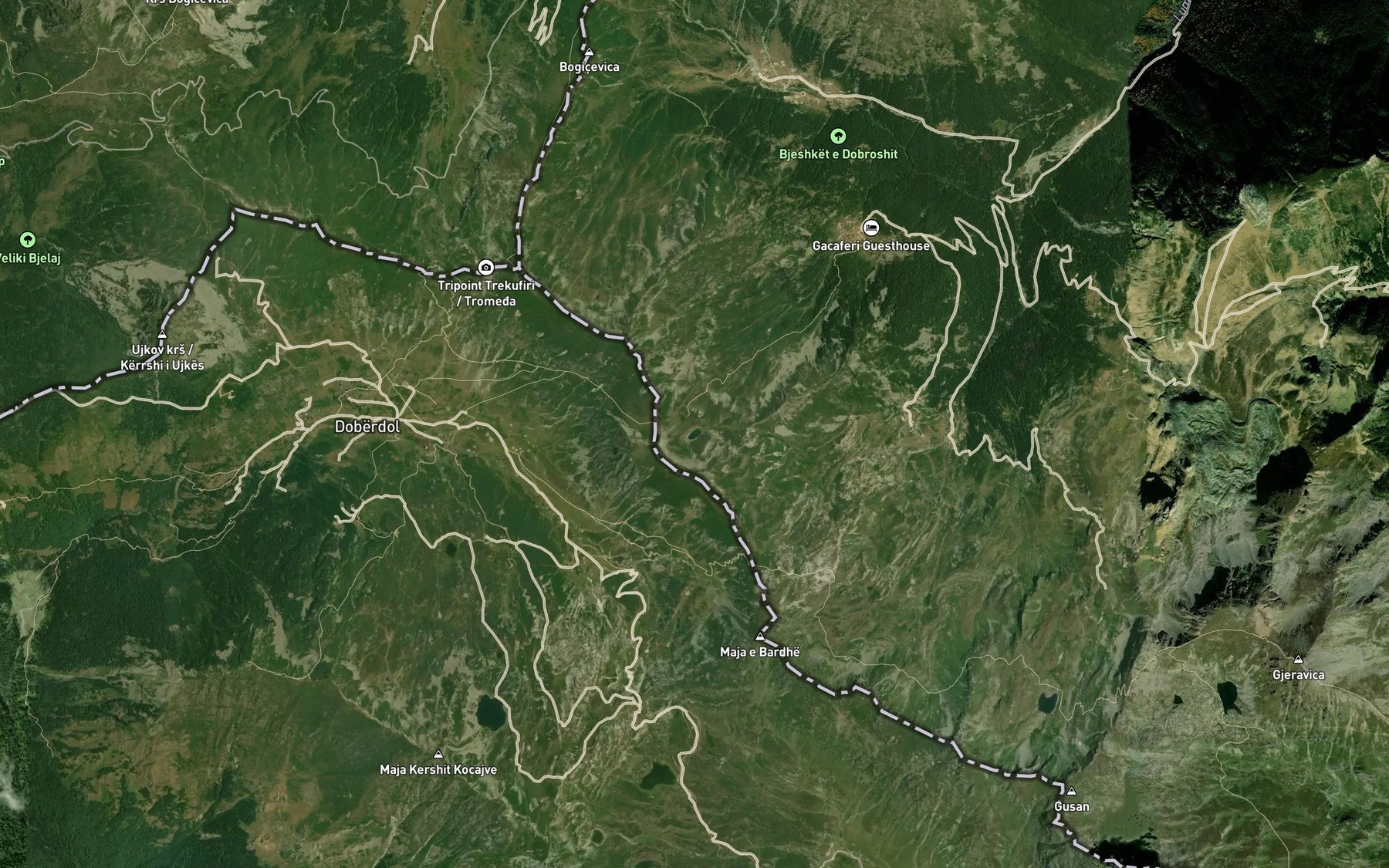 Satellite map of the Ljiceni i Tropojes