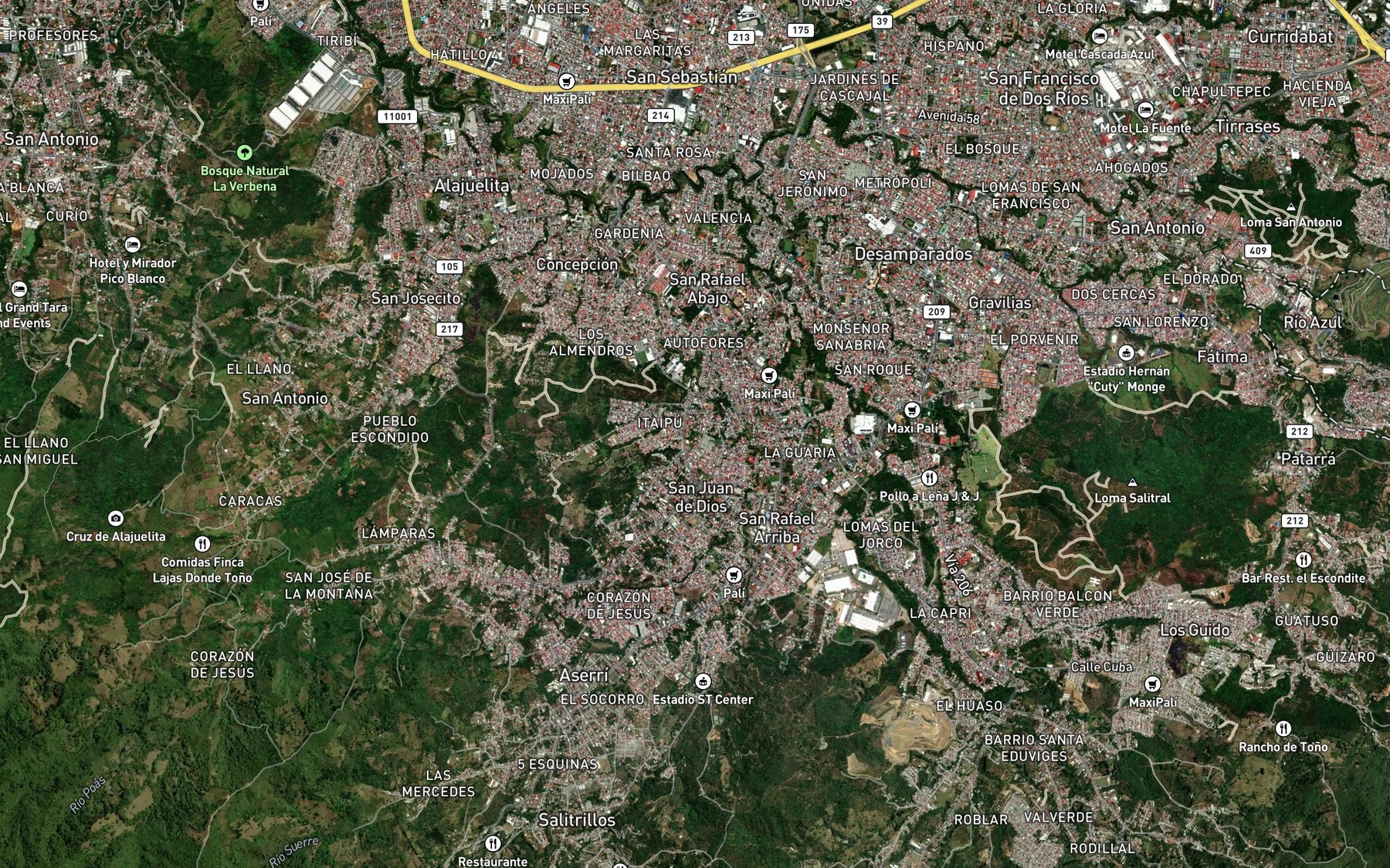 Satellite map of the Quebrada El Cerro