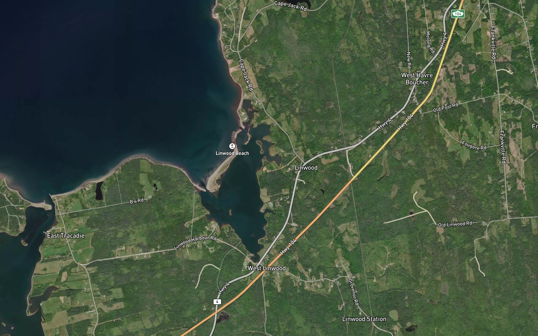 Satellite map of the Little Tracadie River