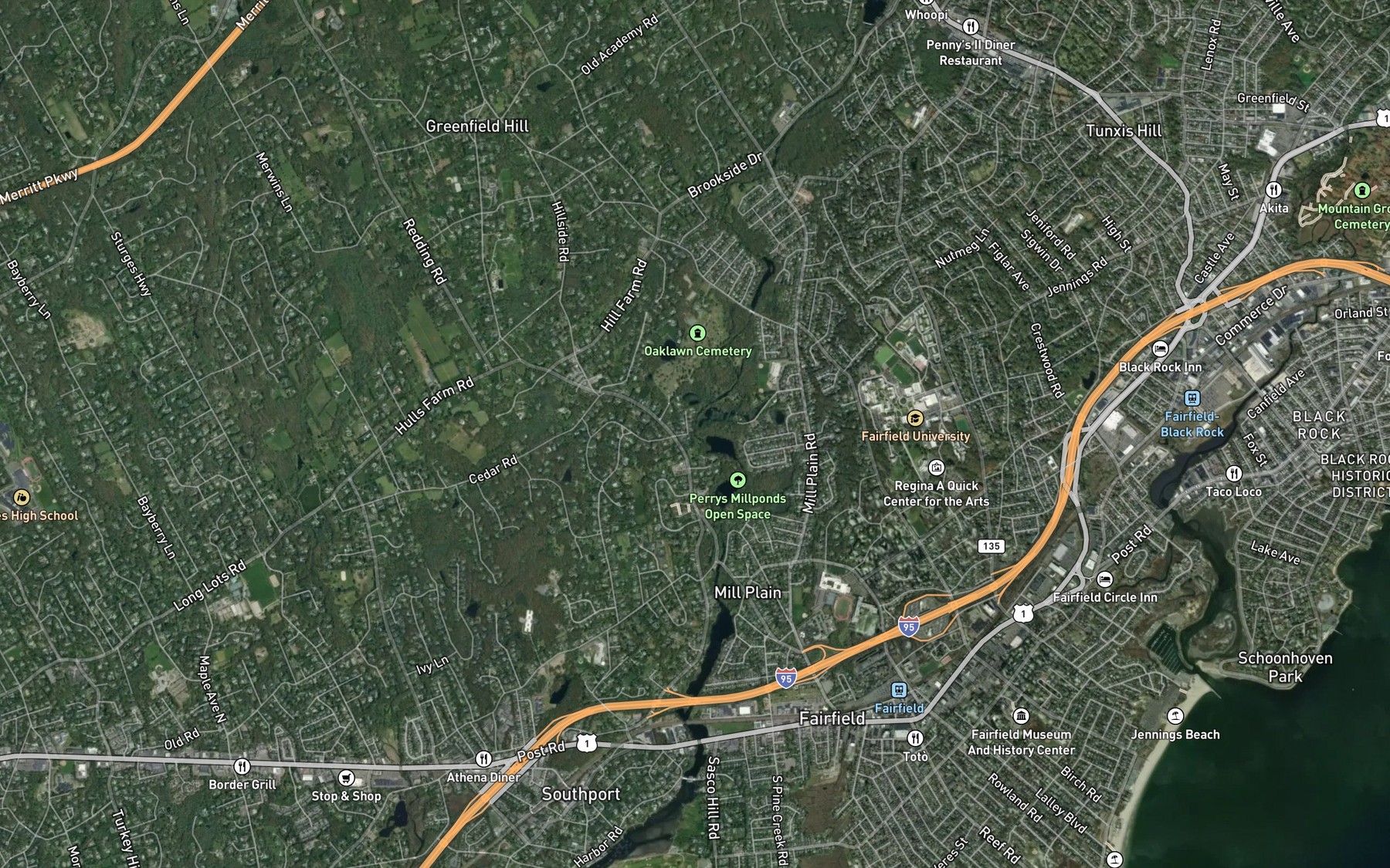 Satellite map of the Browns Brook