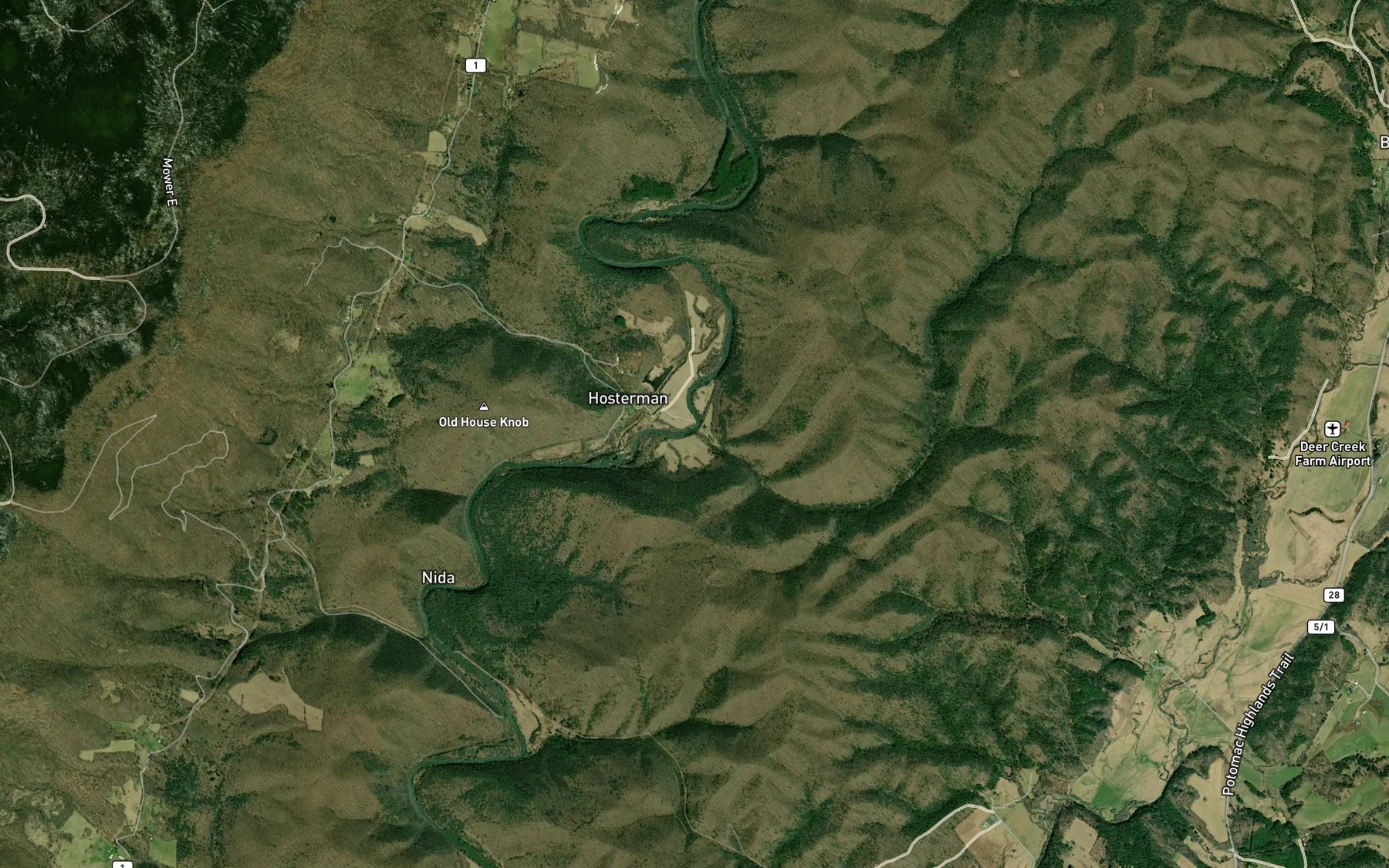 Satellite map of the Laurel Run