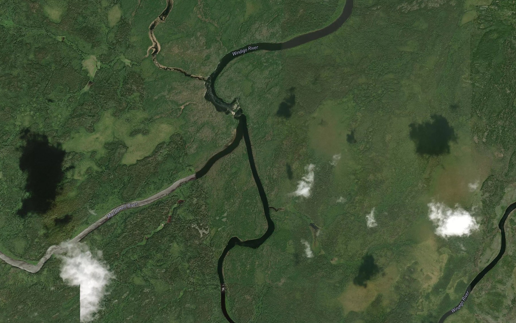 Satellite map of the MacDowell River