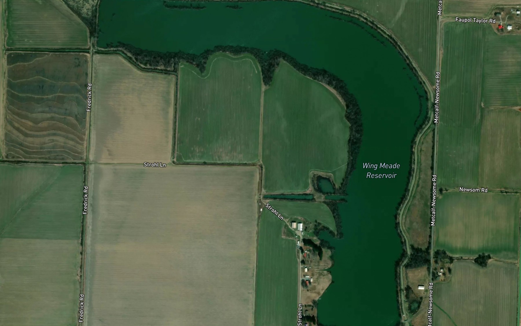 Satellite map of the Wing Meade Reservoir