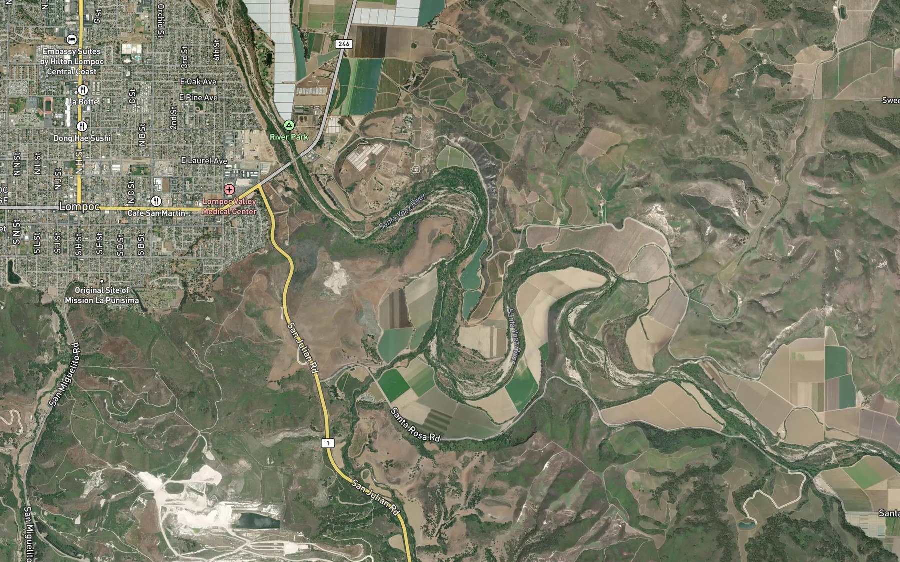 Satellite map of the Salsipuedes Creek