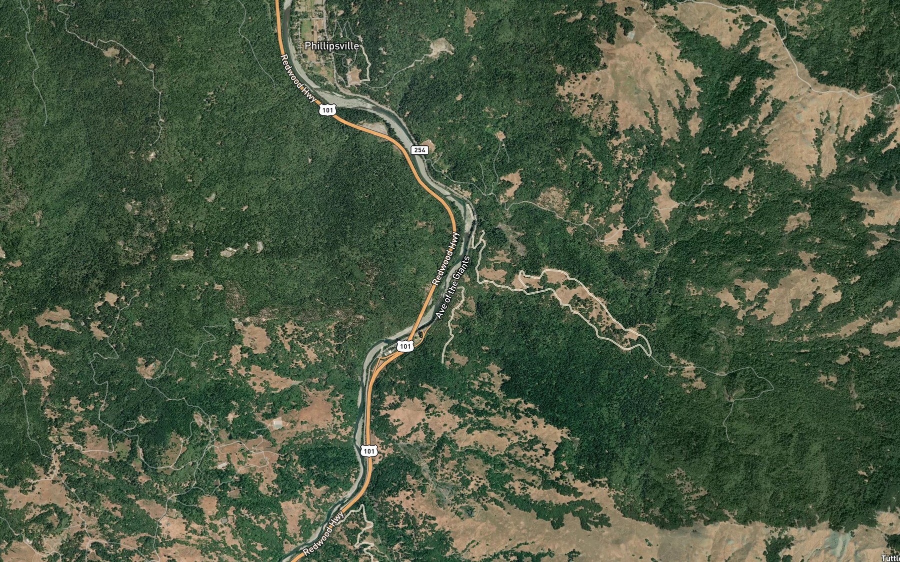 Satellite map of the Rocky Glen Creek