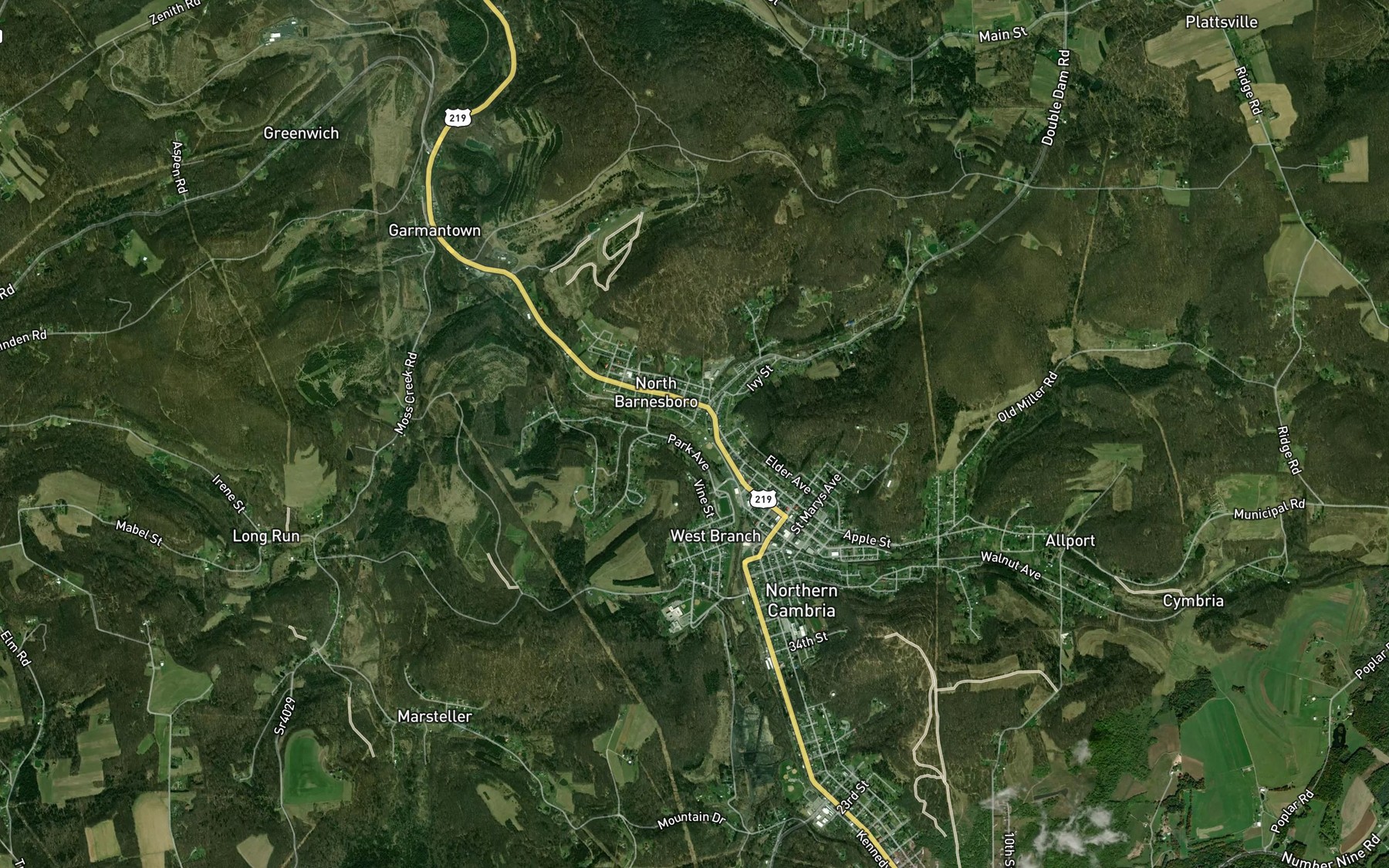 Satellite map of the Porter Run