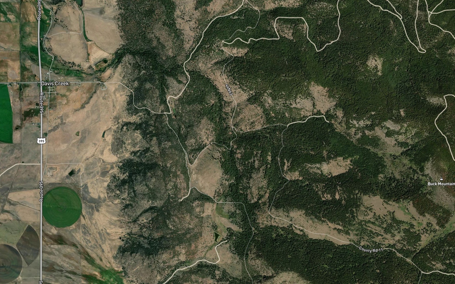 Satellite map of the Middle Fork Davis Creek