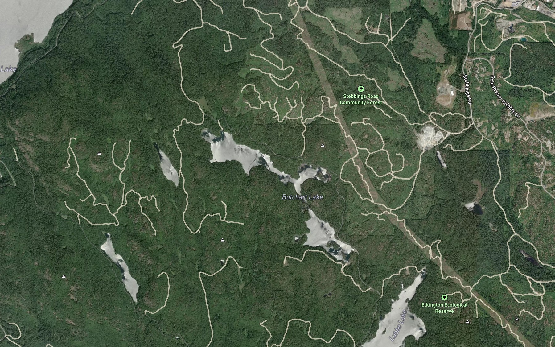Satellite map of the Butchart Lake