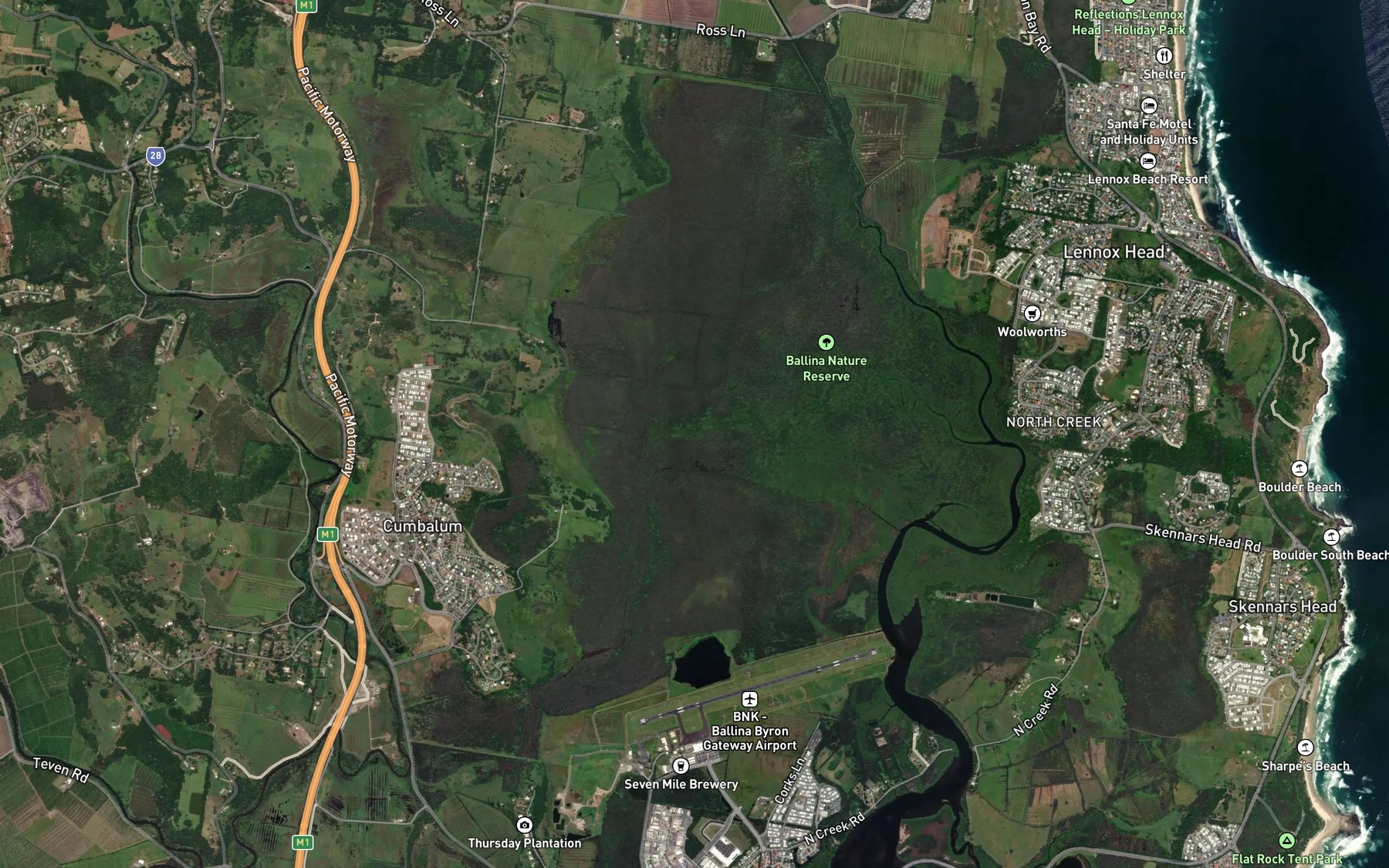 Satellite map of the Roberts Creek