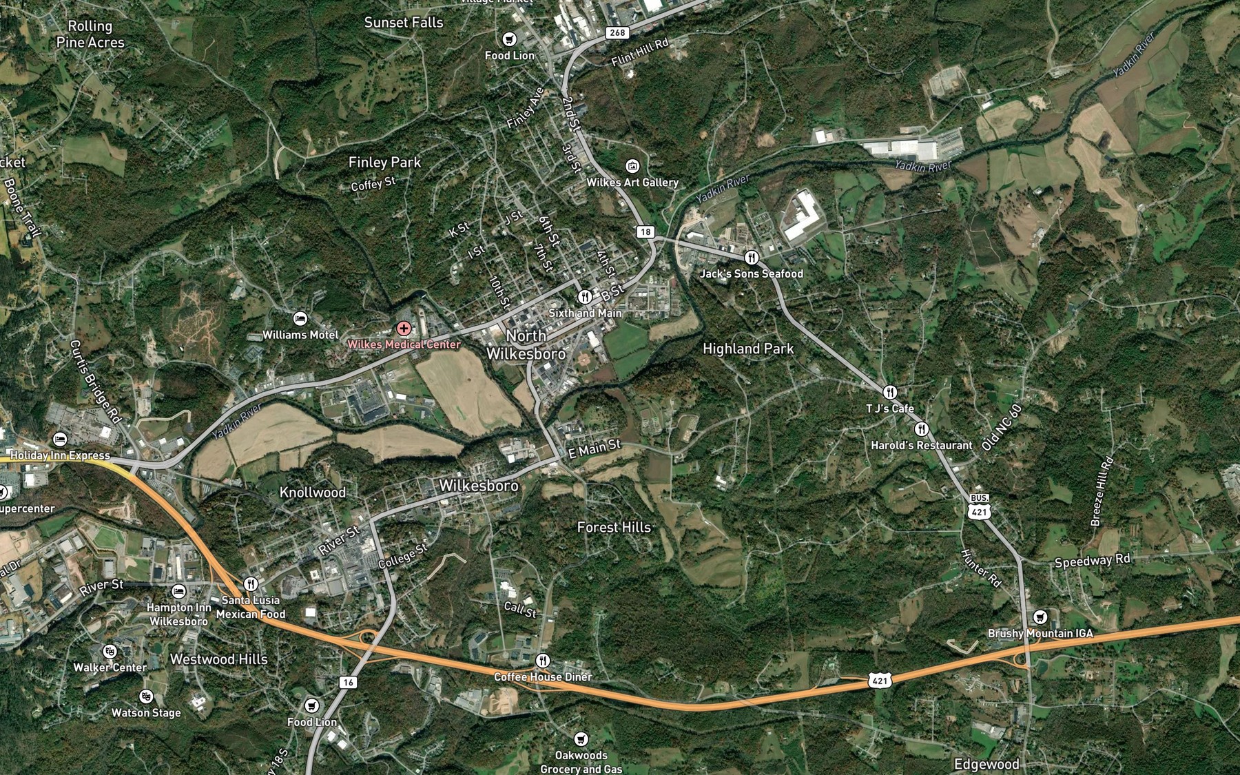 Satellite map of the Cub Creek