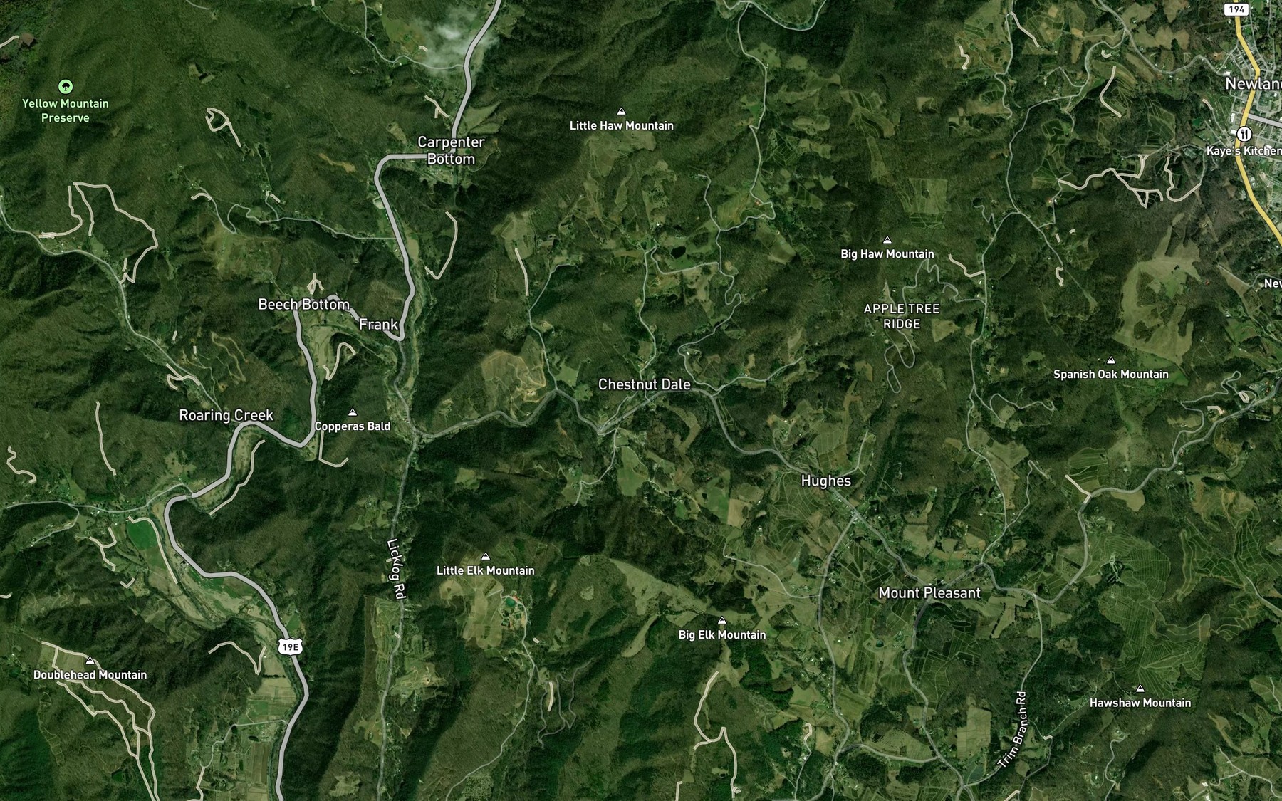 Satellite map of the Ashley Branch