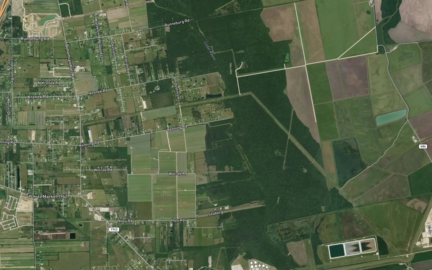 Satellite map of the Cedar Bayou Lake