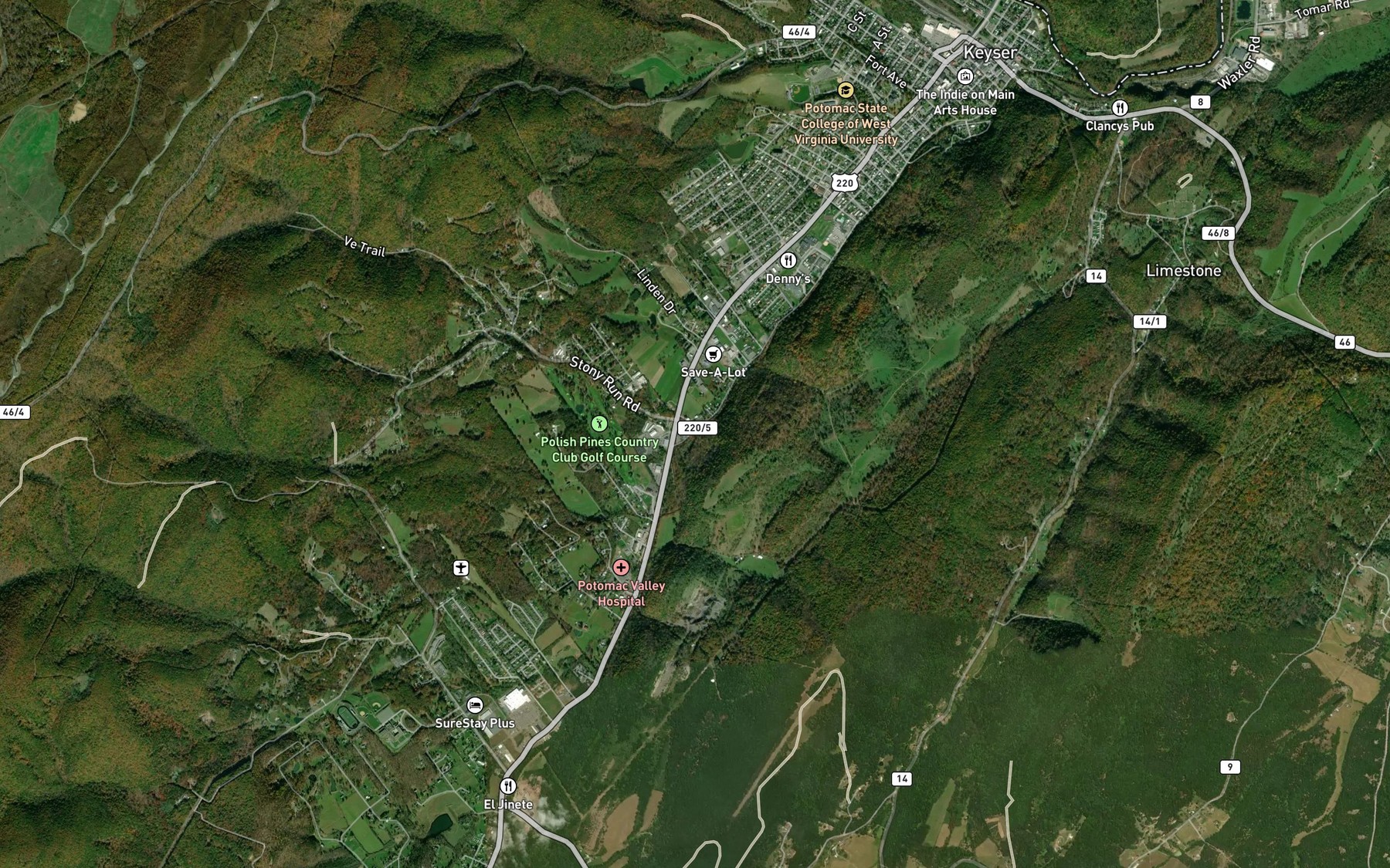 Satellite map of the Stony Run