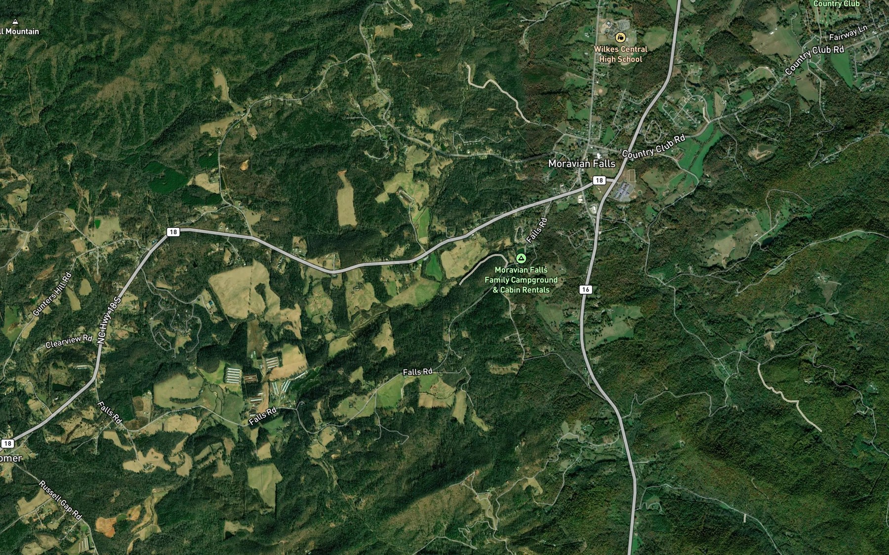 Satellite map of the West Prong Moravian Creek