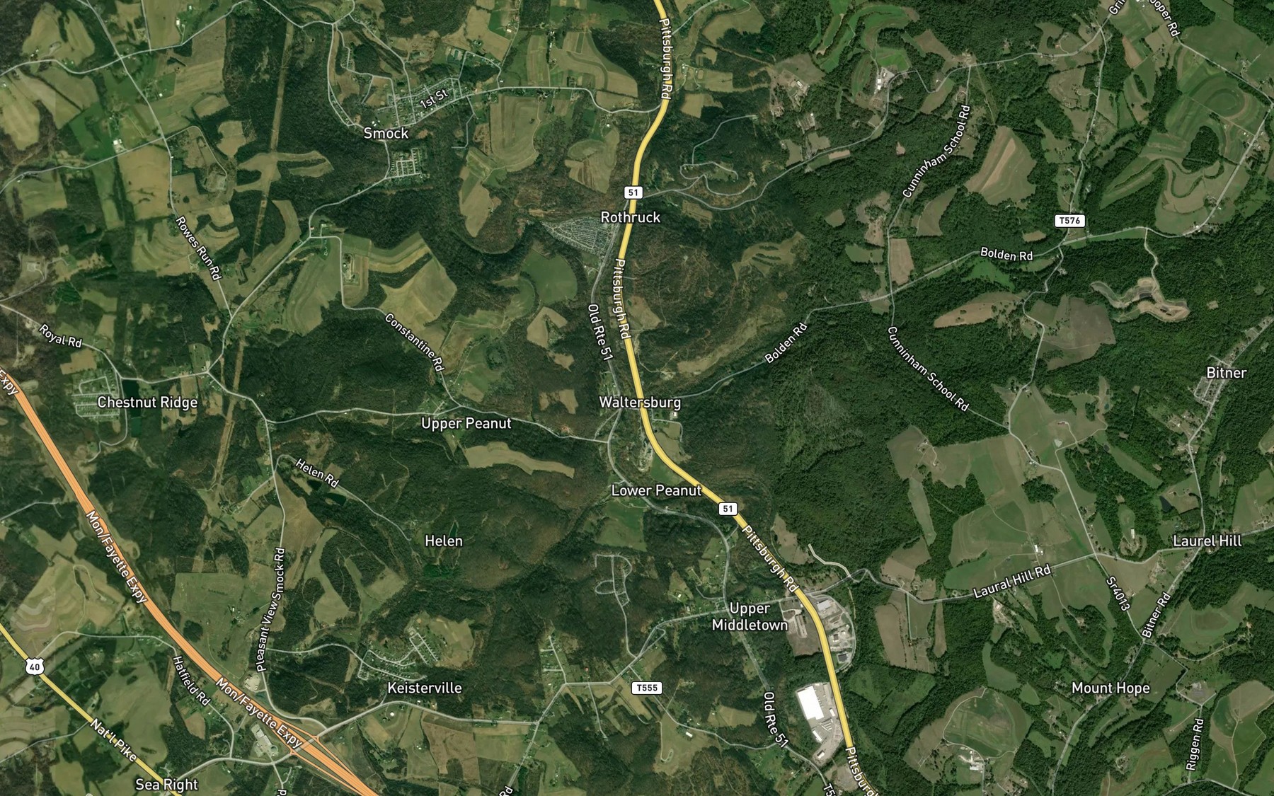 Satellite map of the Bolden Run