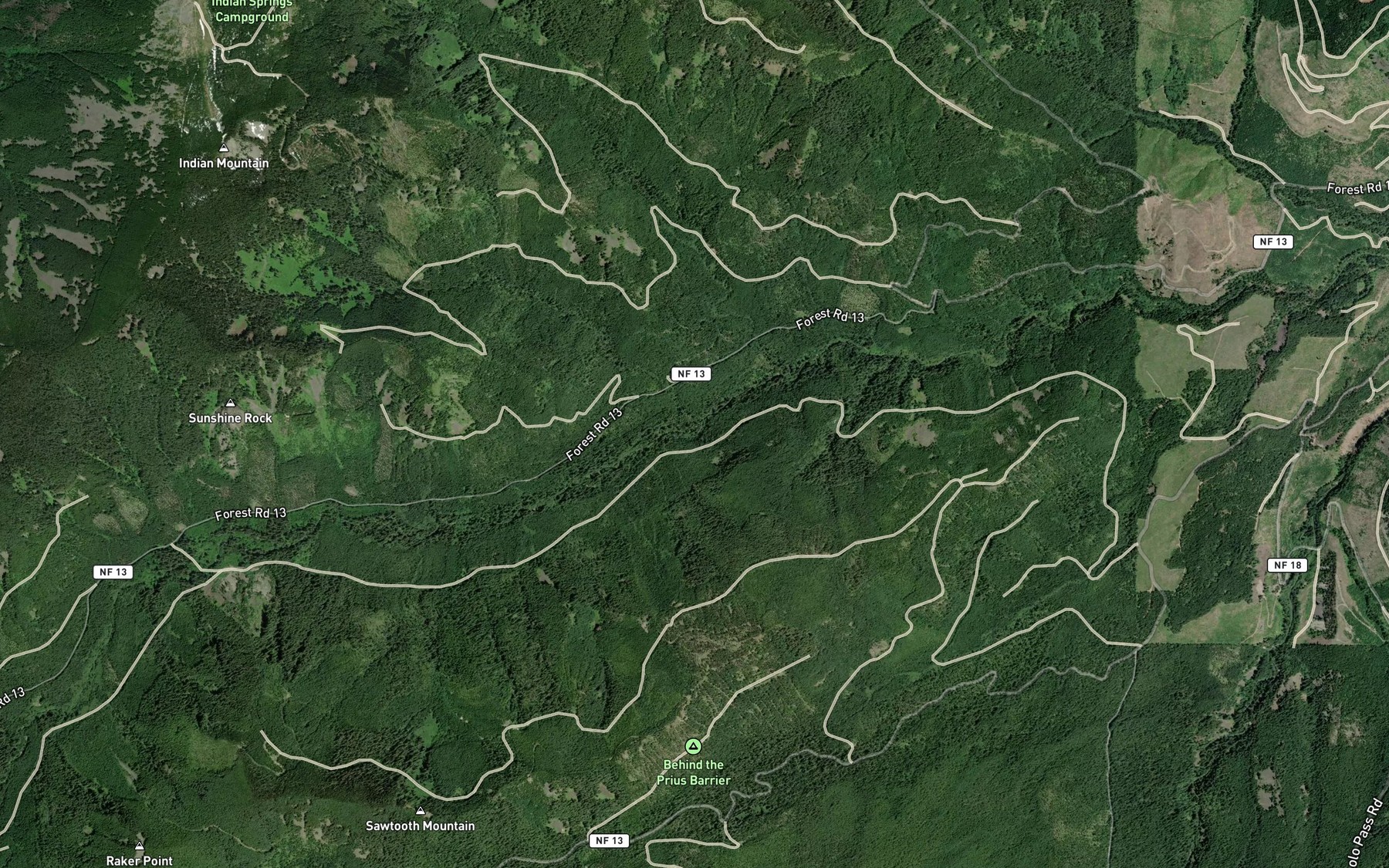 Satellite map of the No Name Creek